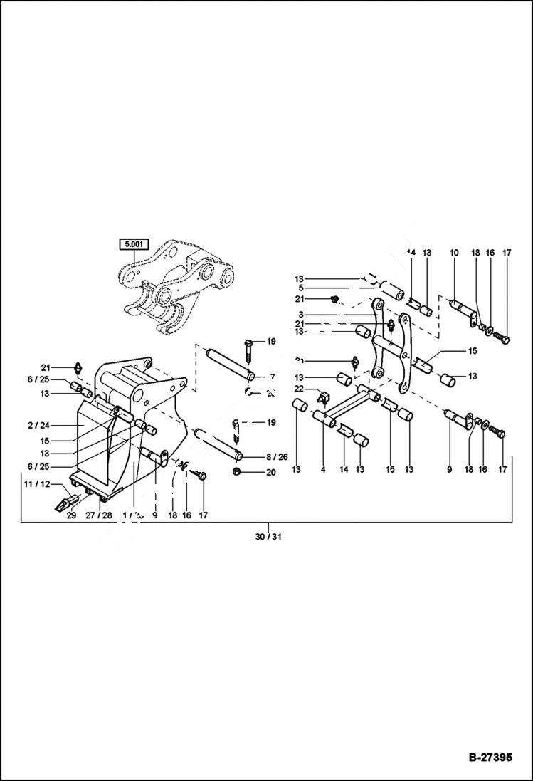 Схема запчастей Bobcat ZX75 - BUCKET WITH SCRAPER, 350, 450 MM ACCESSORIES & OPTIONS