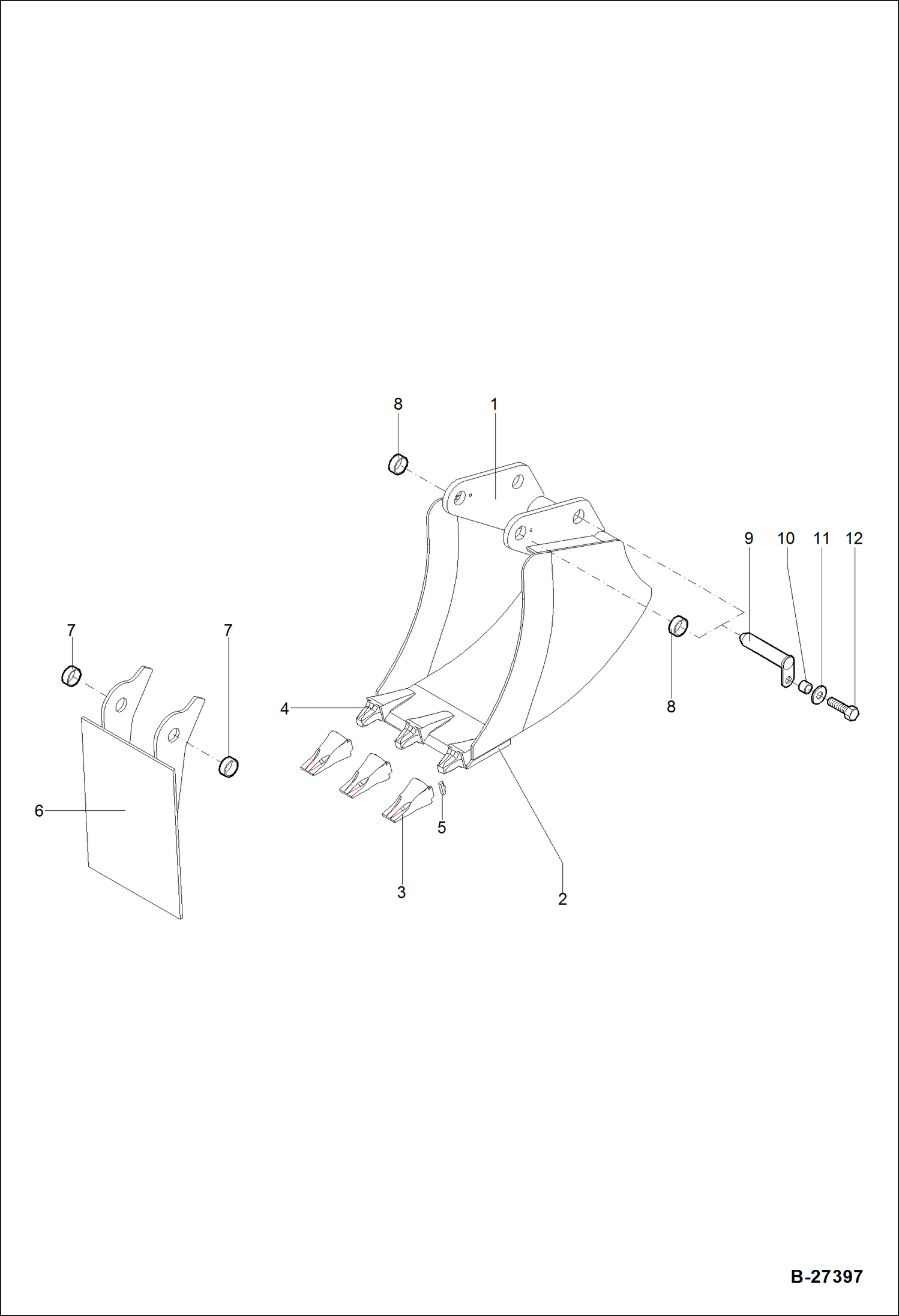 Схема запчастей Bobcat ZX75 - BUCKET WITH SCRAPER 450 MM ACCESSORIES & OPTIONS