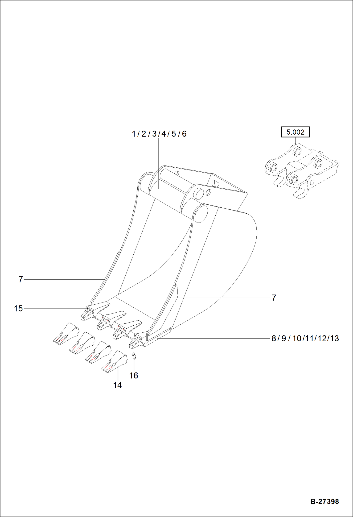 Схема запчастей Bobcat ZX75 - BUCKET - MS08 ACCESSORIES & OPTIONS