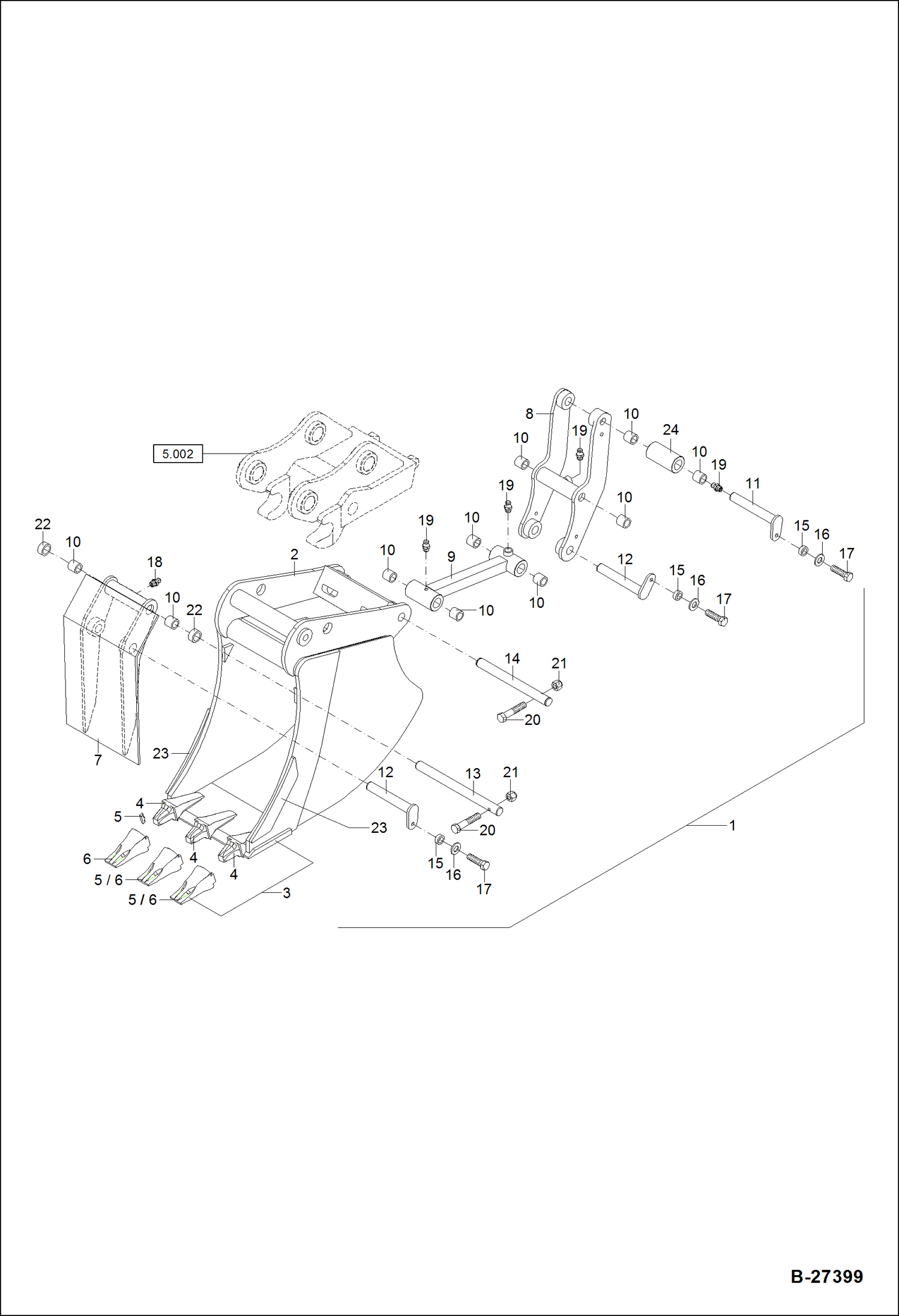 Схема запчастей Bobcat ZX75 - BUCKET WITH SCRAPER - MS08 ACCESSORIES & OPTIONS