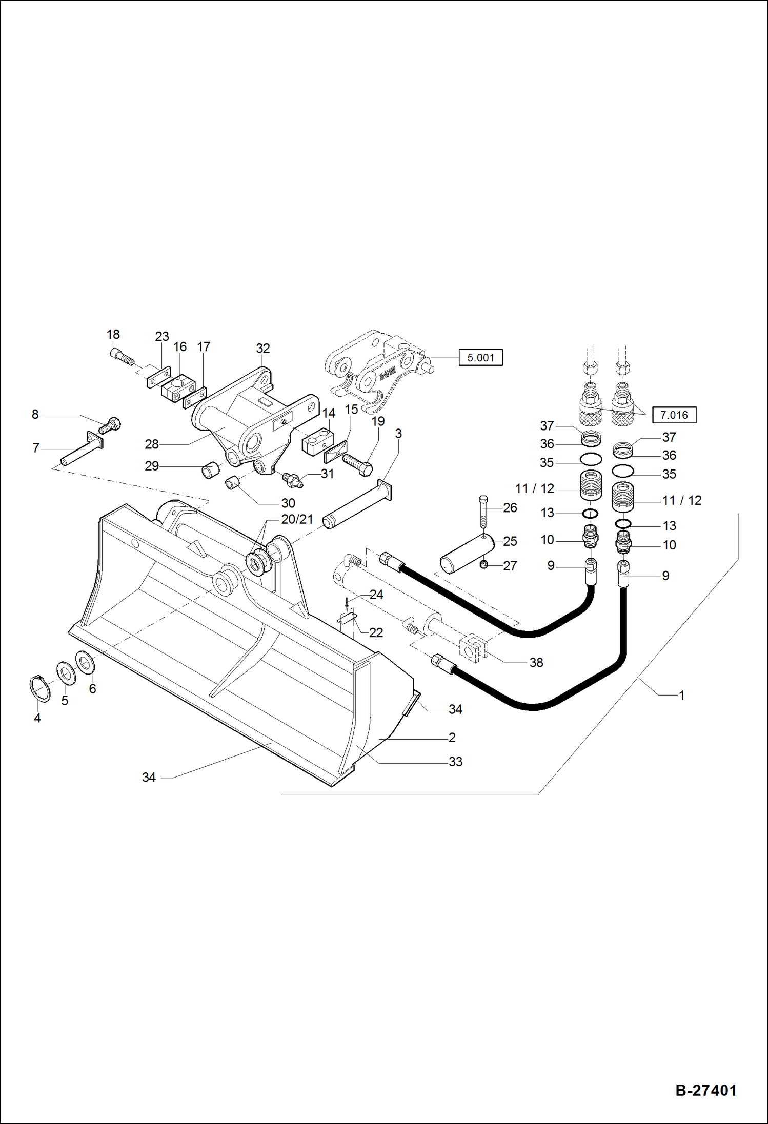 Схема запчастей Bobcat ZX75 - SWIVELLING BUCKET - 1250MM ACCESSORIES & OPTIONS