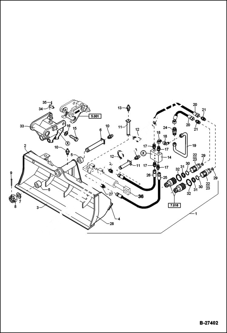 Схема запчастей Bobcat ZX75 - SWIVELLING BUCKET - 1500MM ACCESSORIES & OPTIONS