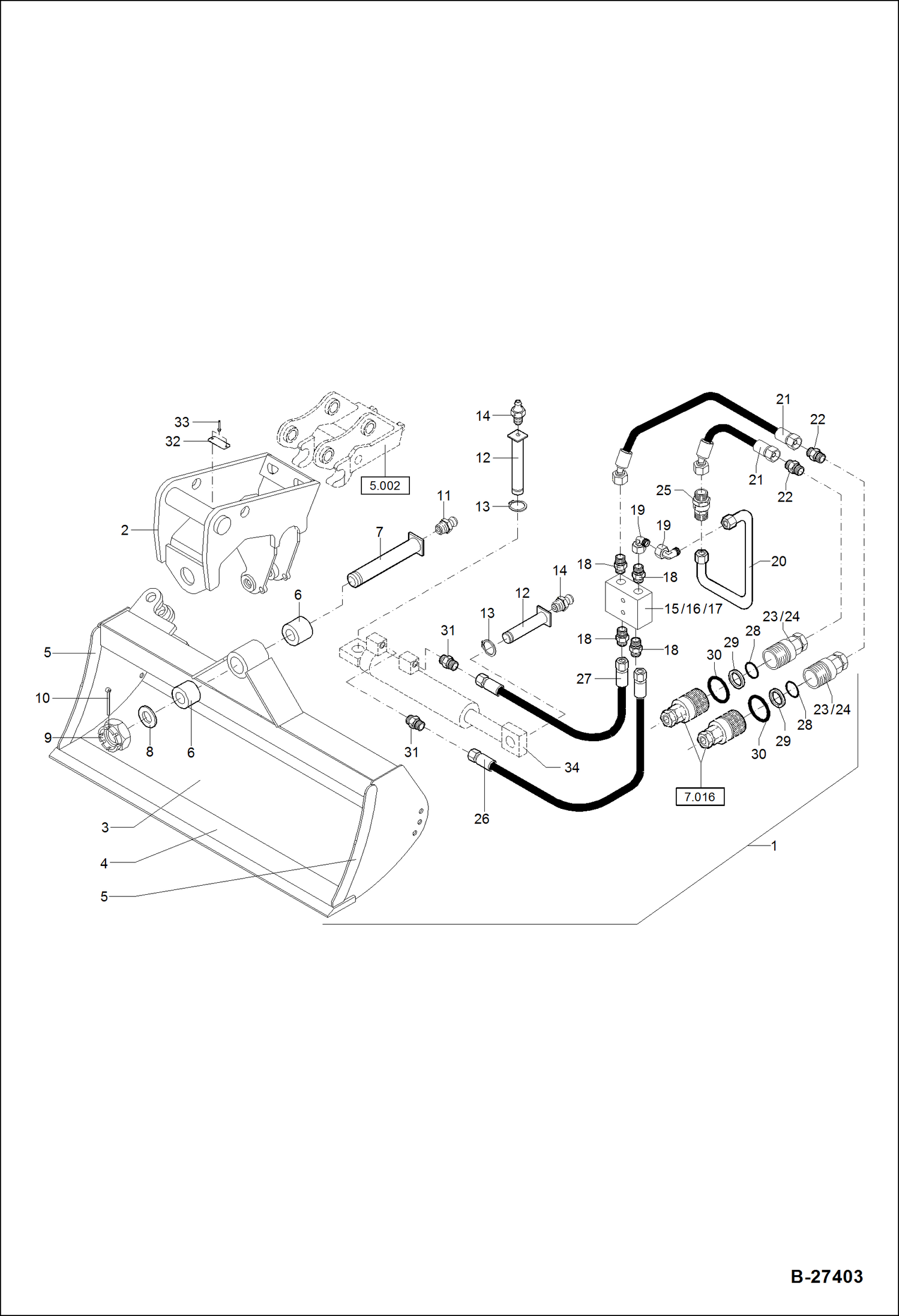 Схема запчастей Bobcat ZX75 - SWIVELLING BUCKET - 1500MM - MSO8 ACCESSORIES & OPTIONS