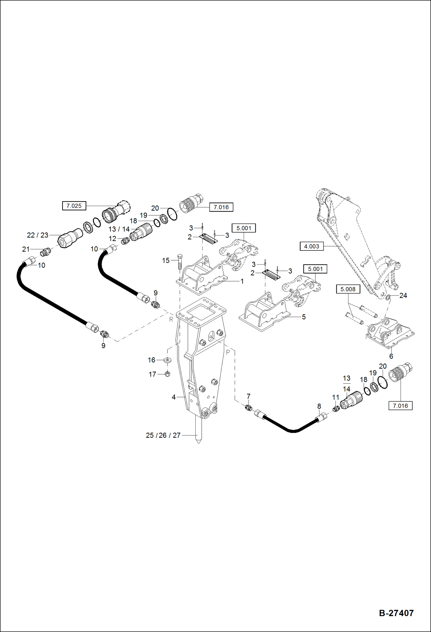 Схема запчастей Bobcat ZX75 - HYDRAULIC HAMMER WITH HYDRAULIC INSTALLATION M 140 SMS ACCESSORIES & OPTIONS