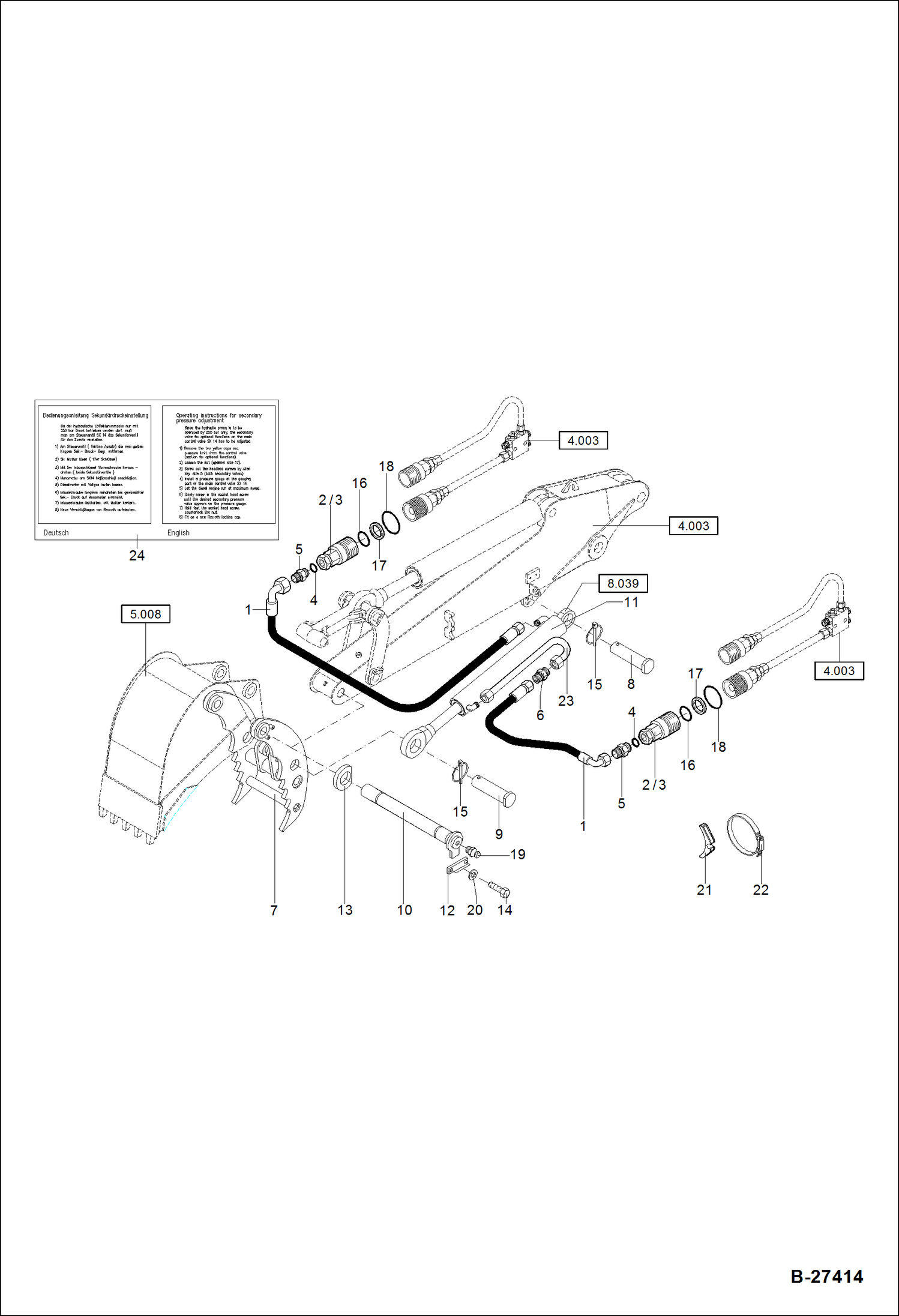 Схема запчастей Bobcat ZX75 - PRONG WITH HYDRAULIC INSTALLATION ACCESSORIES & OPTIONS