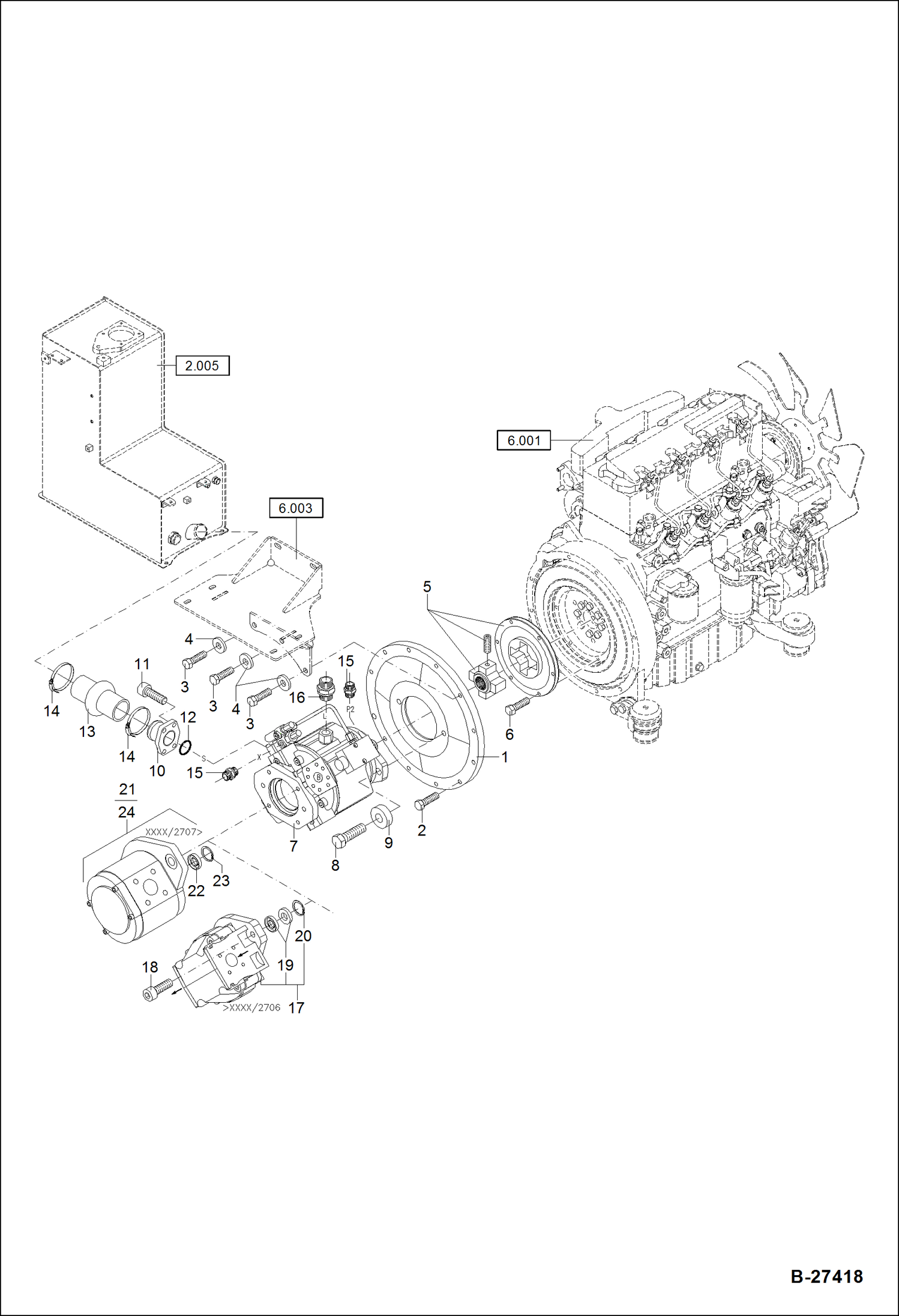 Схема запчастей Bobcat ZX75 - PUMPS MOUNTING POWER UNIT