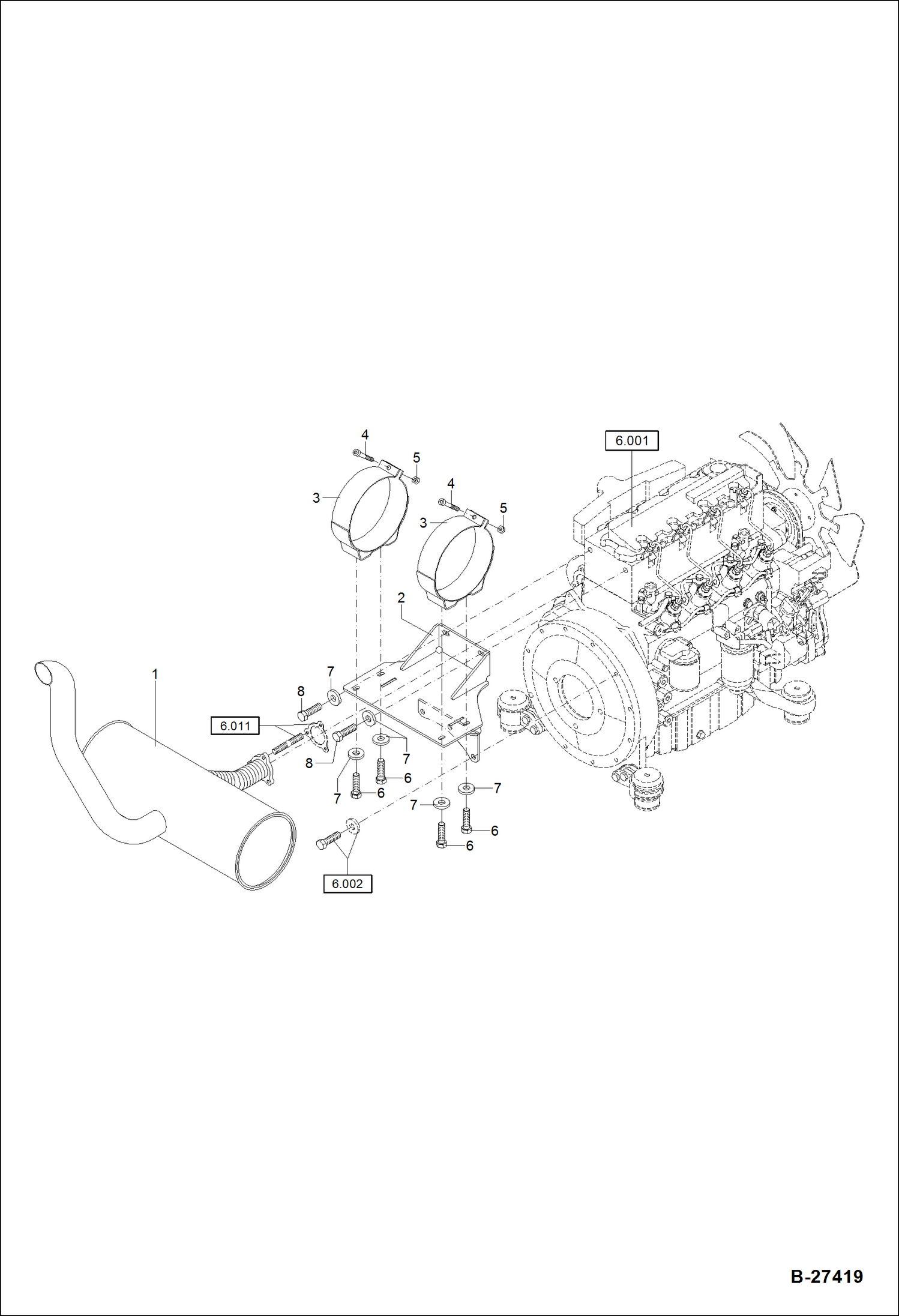 Схема запчастей Bobcat ZX75 - EXHAUST S/N XXXX/2694 & Bel POWER UNIT