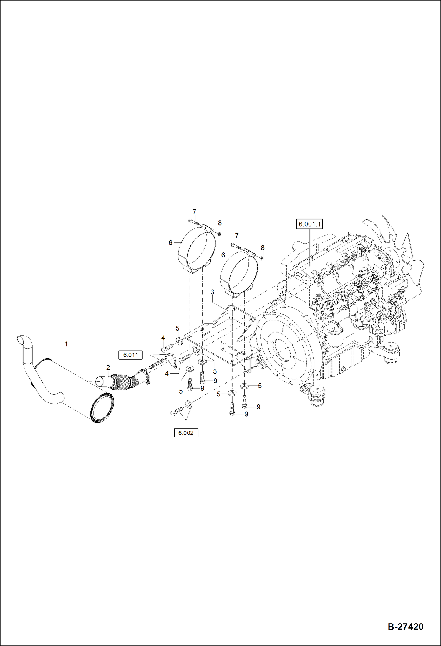 Схема запчастей Bobcat ZX75 - EXHAUST S/N XXXX/2695 & Abv POWER UNIT