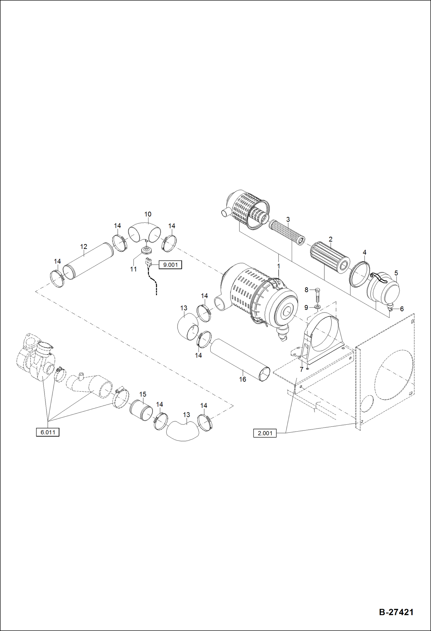 Схема запчастей Bobcat ZX75 - AIR FILTER POWER UNIT