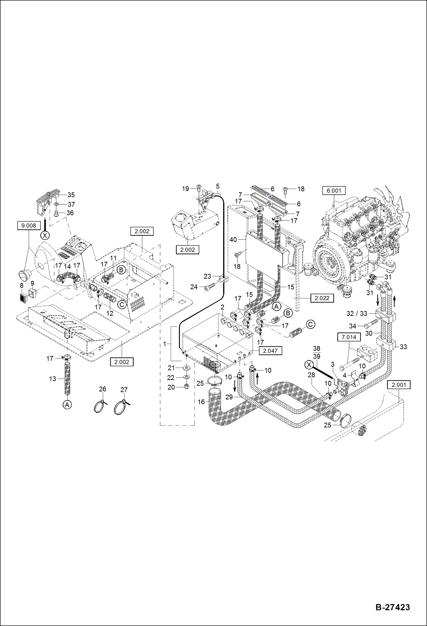 Схема запчастей Bobcat ZX75 - HEATING S/N XXXX/1631 & Bel POWER UNIT