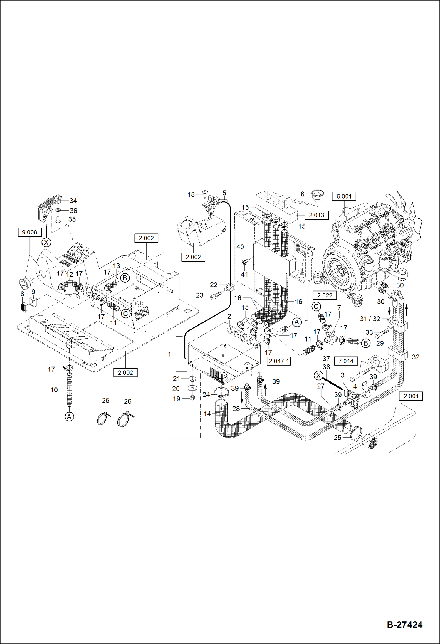 Схема запчастей Bobcat ZX75 - HEATING S/N XXXX/1632 & Abv XXXX/2841 POWER UNIT