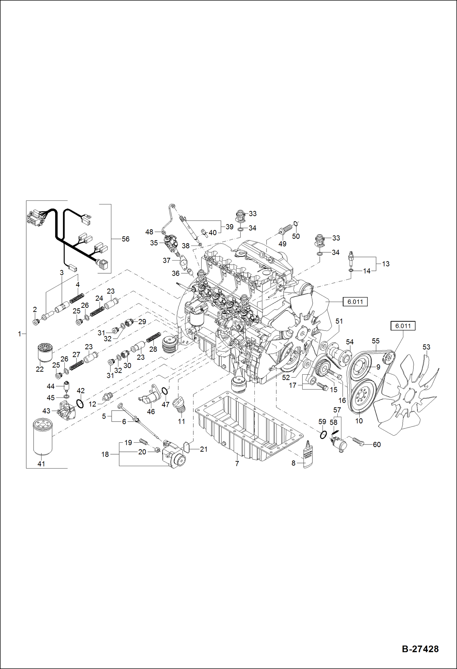 Схема запчастей Bobcat ZX75 - ENGINE PARTS - PART 1 S/N XXXX/2612 & Bel POWER UNIT