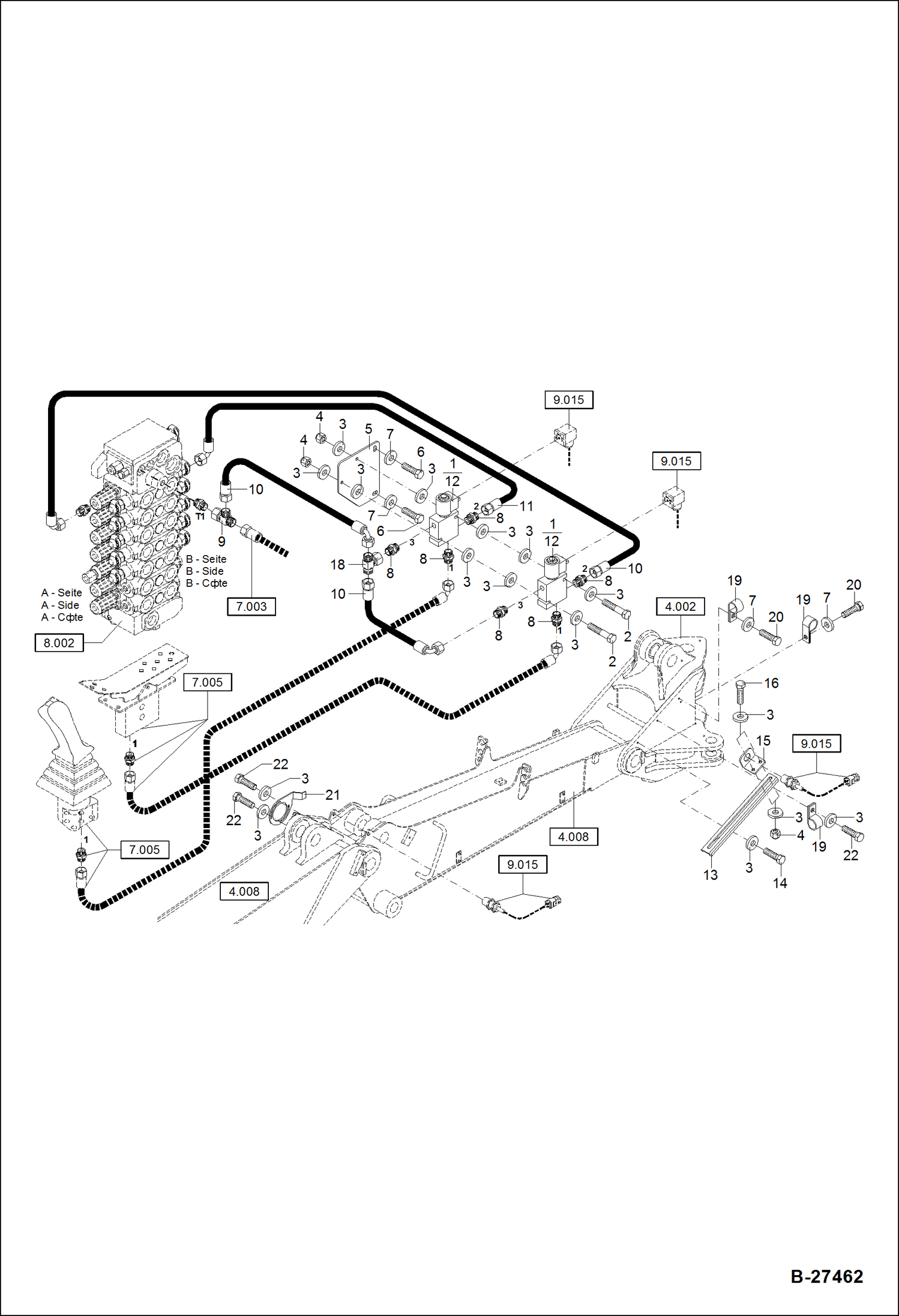 Схема запчастей Bobcat ZX75 - HYDRAULIC INSTALLATION - BOOM HIGHT LIMITATION Circular Boom - New Version HYDRAULIC SYSTEM