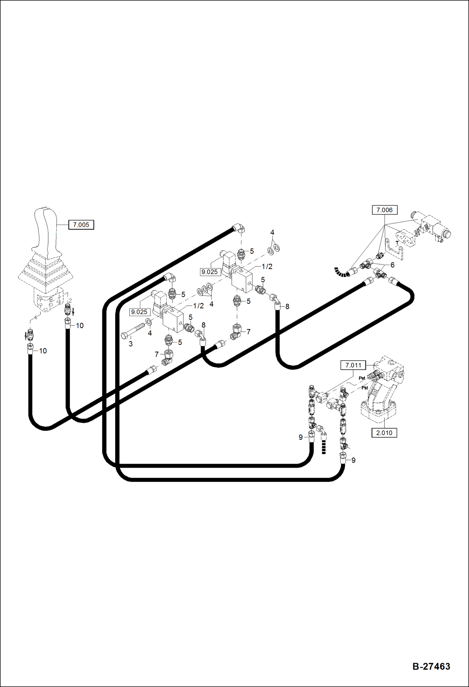 Схема запчастей Bobcat ZX75 - HYDRAULIC INSTALLATION - SLEW LIMITATION HYDRAULIC SYSTEM