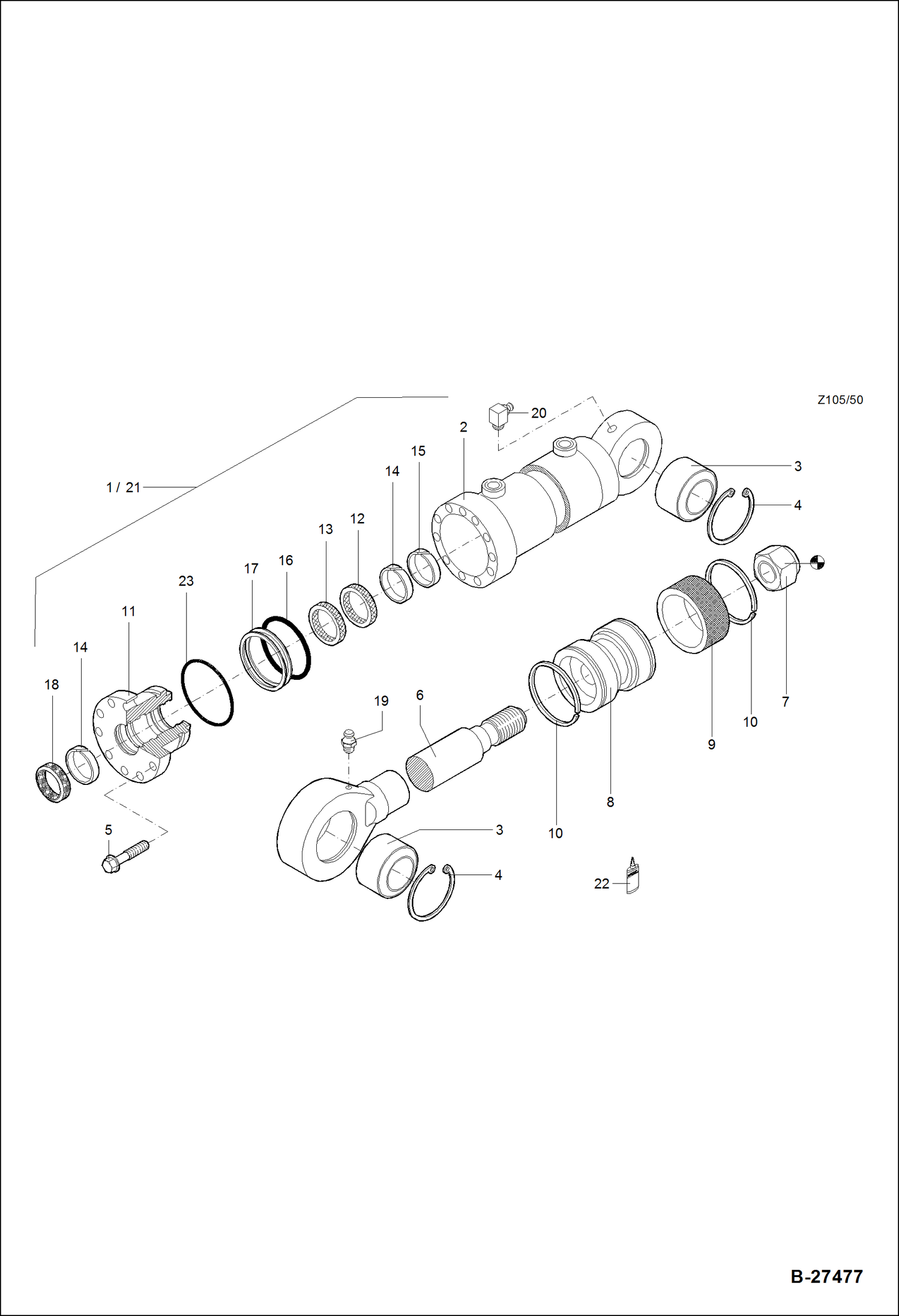 Схема запчастей Bobcat ZX75 - HYDRAULIC CYLINDER-BOOM INTERMEDIATE CIRCULAR HYDRAULIC SYSTEM