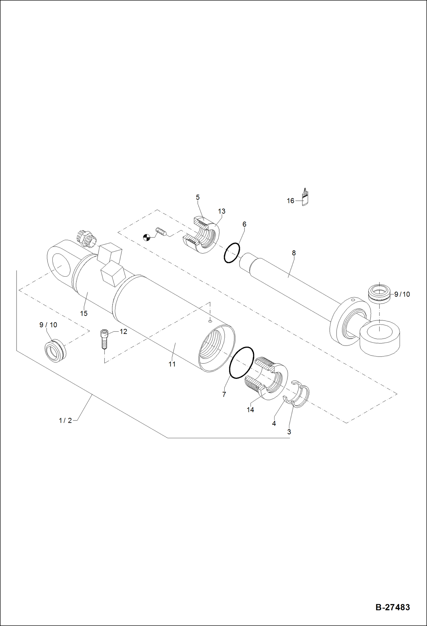 Схема запчастей Bobcat ZX75 - HYDRAULIC CYLINDER - SWIVELLING BUCKET HYDRAULIC SYSTEM