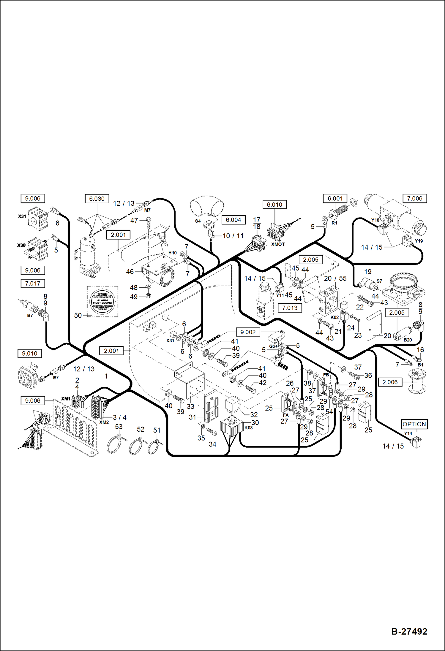 Схема запчастей Bobcat ZX75 - ELECTRIC INSTALLATION - MACHINE S/N XXXX/2841 & Bel ELECTRICAL SYSTEM