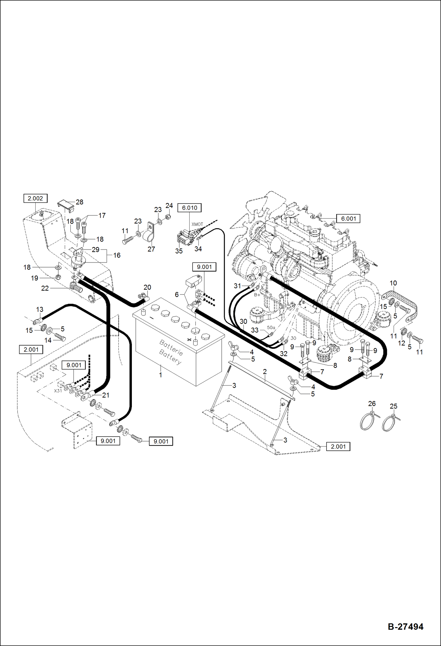 Схема запчастей Bobcat ZX75 - ELECTRIC INSTALLATION - UPPER CARRIAGE S/N XXXX/2709 & Bel ELECTRICAL SYSTEM