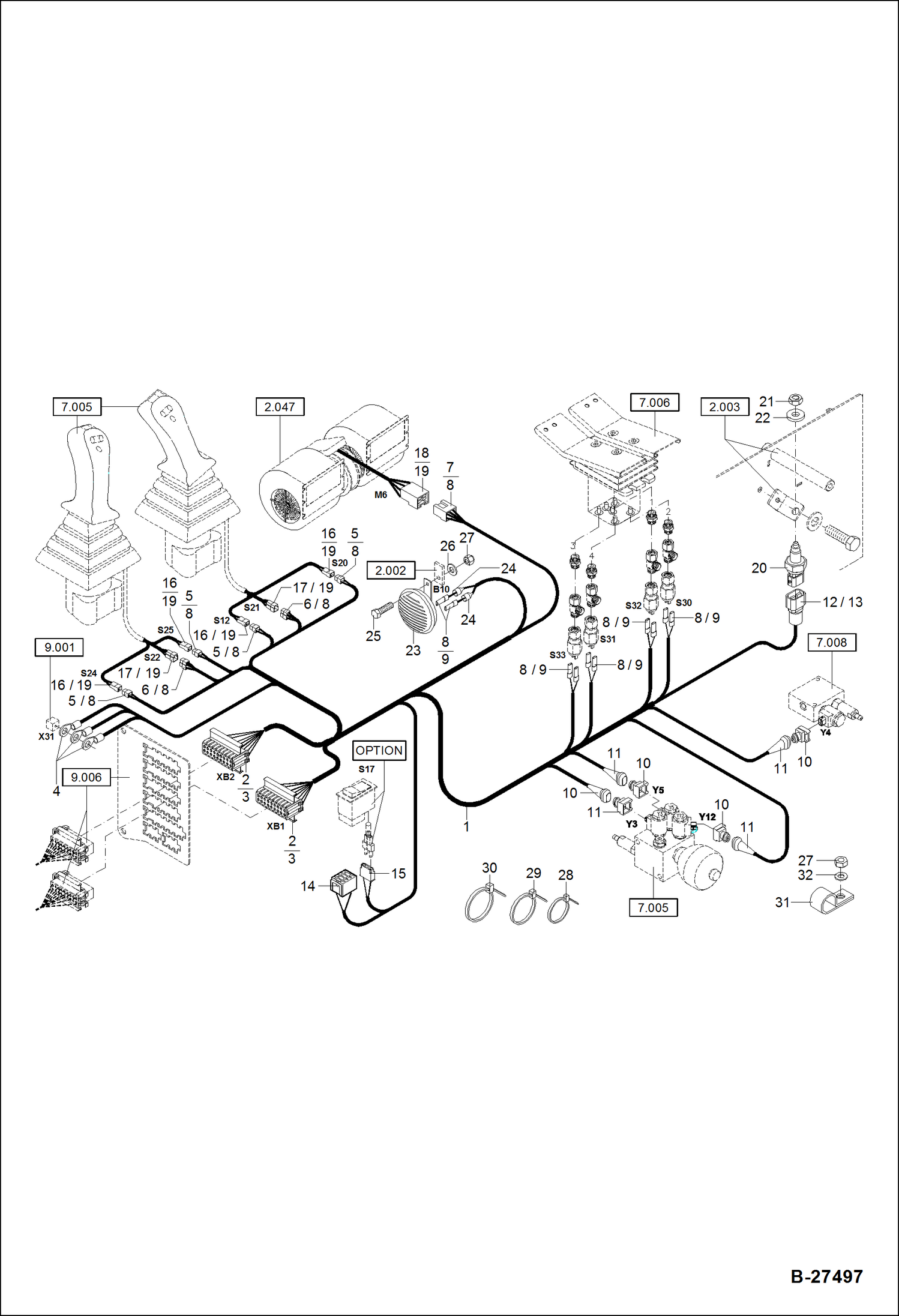 Схема запчастей Bobcat ZX75 - ELECTRIC INSTALLATION - FLOOR FRAME S/N XXXX/2842 & Abv ELECTRICAL SYSTEM