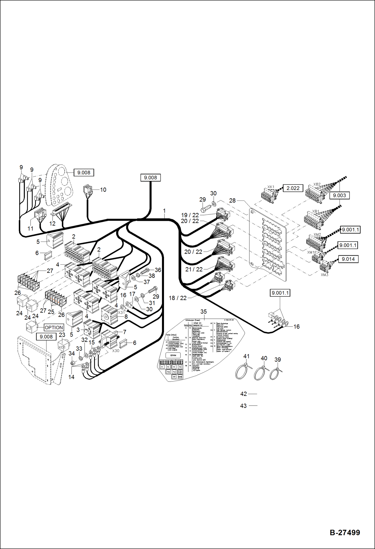 Схема запчастей Bobcat ZX75 - ELECTRIC INSTALLATION - FUSE PANEL AND RELAY PANEL S/N XXXX/2842 & Abv ELECTRICAL SYSTEM