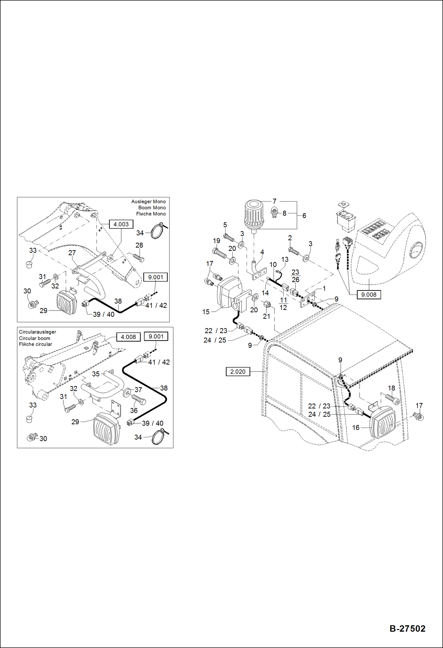 Схема запчастей Bobcat ZX75 - ELECTRIC INSTALLATION - WORKING LIGHT ELECTRICAL SYSTEM