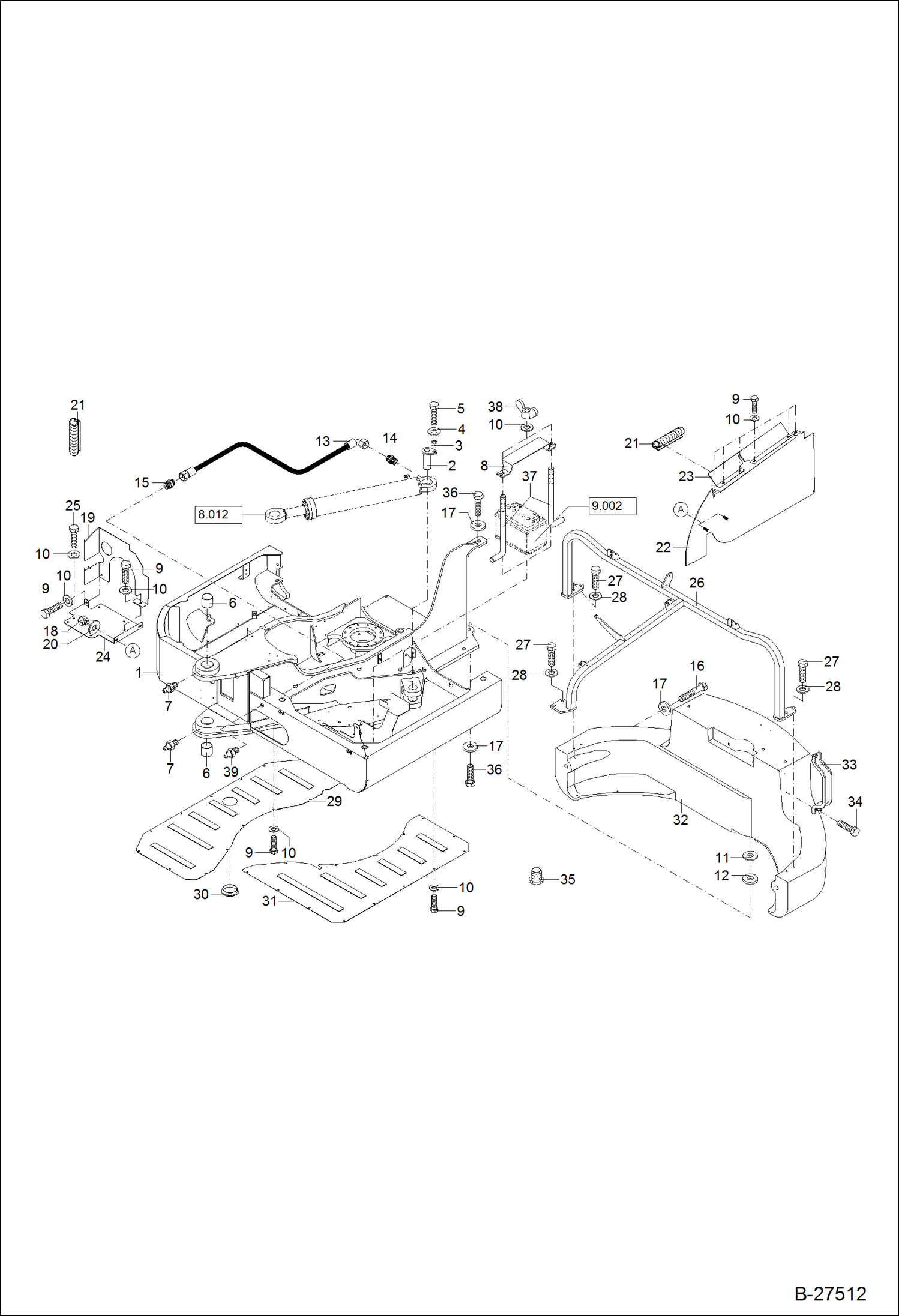 Схема запчастей Bobcat ZX125 - UPPER CARRIAGE MAIN FRAME