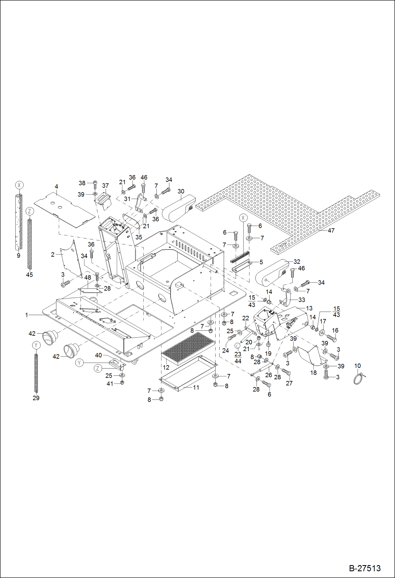 Схема запчастей Bobcat ZX125 - FLOOR FRAME S/N XXXX/0498 & Abv MAIN FRAME