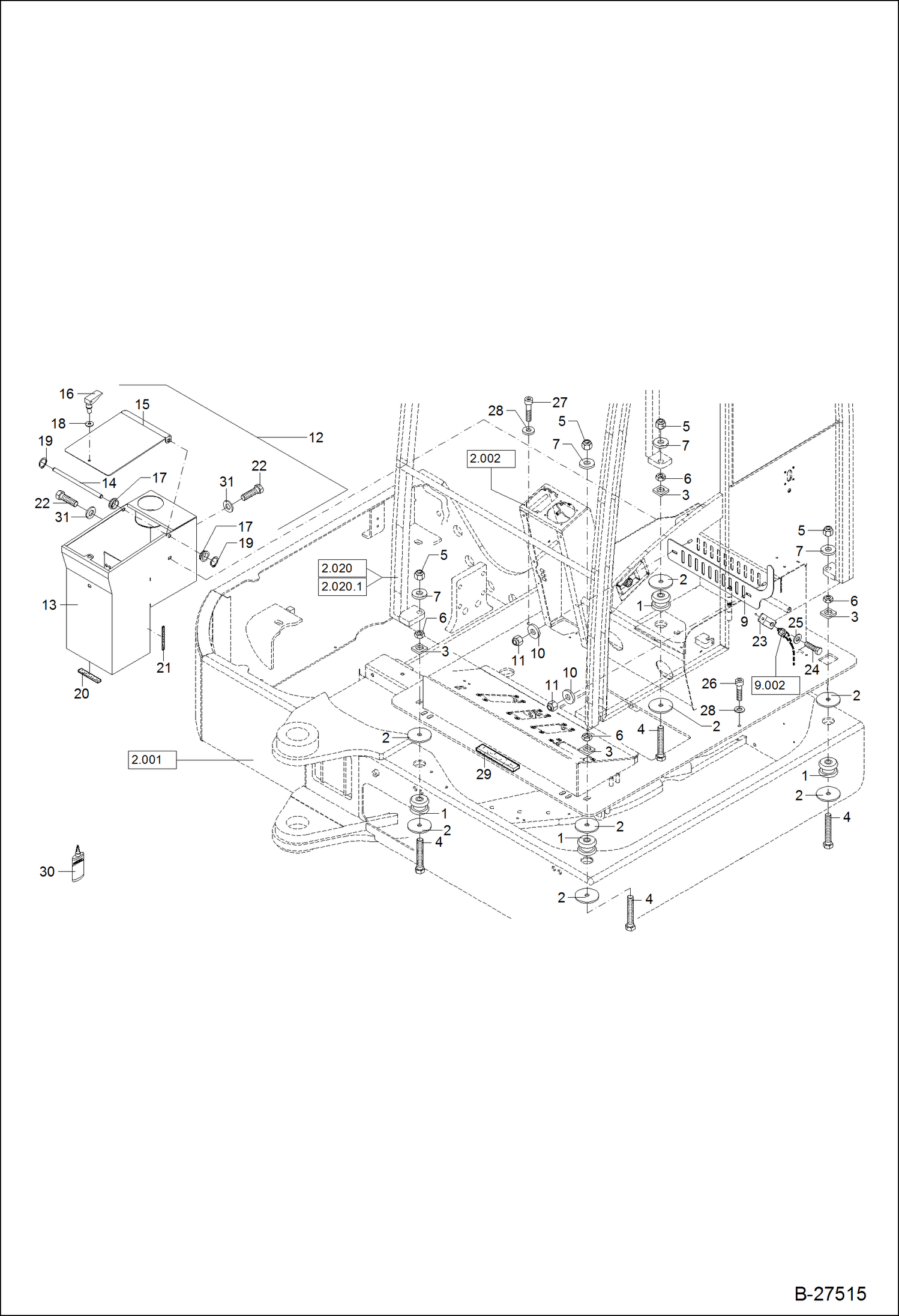 Схема запчастей Bobcat ZX125 - CAB MOUNTING MAIN FRAME