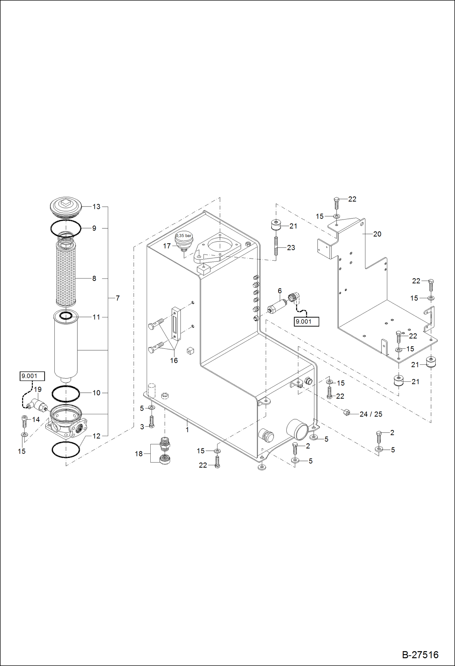 Схема запчастей Bobcat ZX125 - HYDRAULIC OIL TANK S/N XXXX/0391 & Abv HYDRAULIC SYSTEM