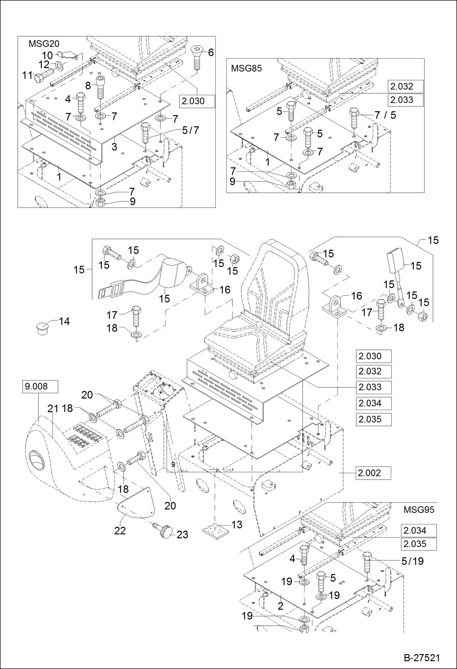 Схема запчастей Bobcat ZX125 - SEAT CONSOLE MAIN FRAME