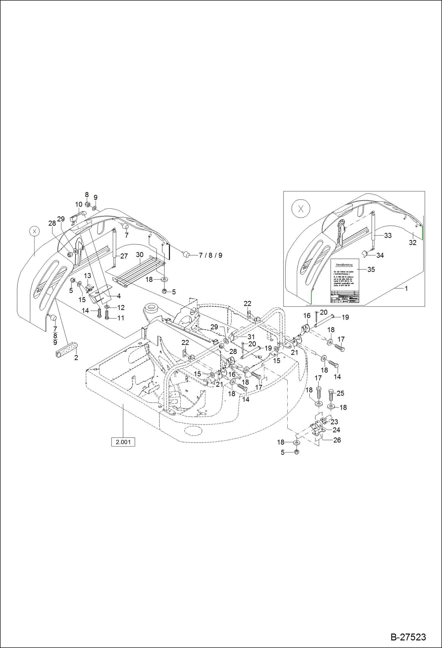 Схема запчастей Bobcat ZX125 - BACK HOOD MAIN FRAME