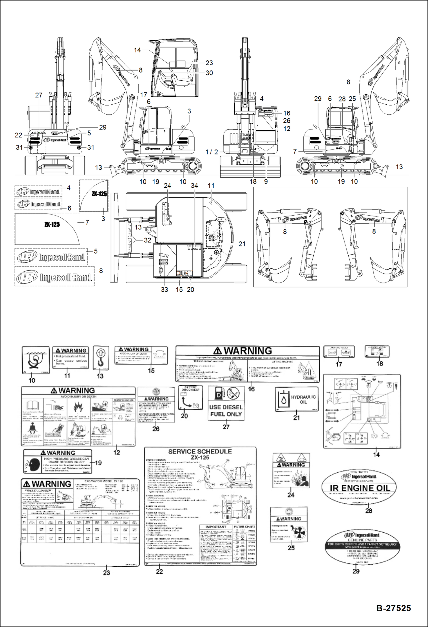 Схема запчастей Bobcat ZX125 - STICKERS - INGERSOLL-RAND MAIN FRAME