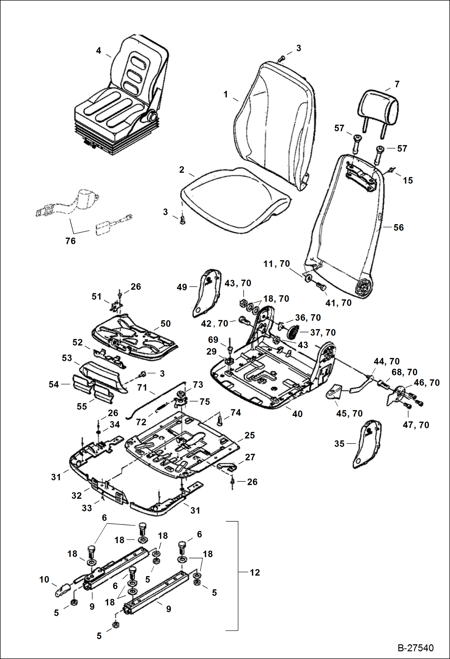 Схема запчастей Bobcat ZX125 - OPERATORS SEAT MSG85 MAIN FRAME