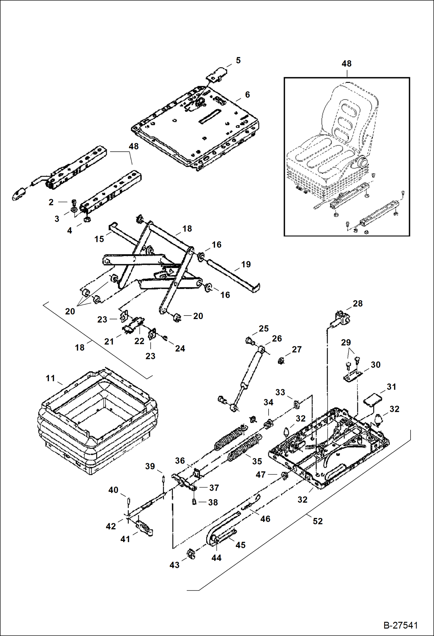 Схема запчастей Bobcat ZX125 - OPERATORS SEAT Suspension - MSG85 MAIN FRAME