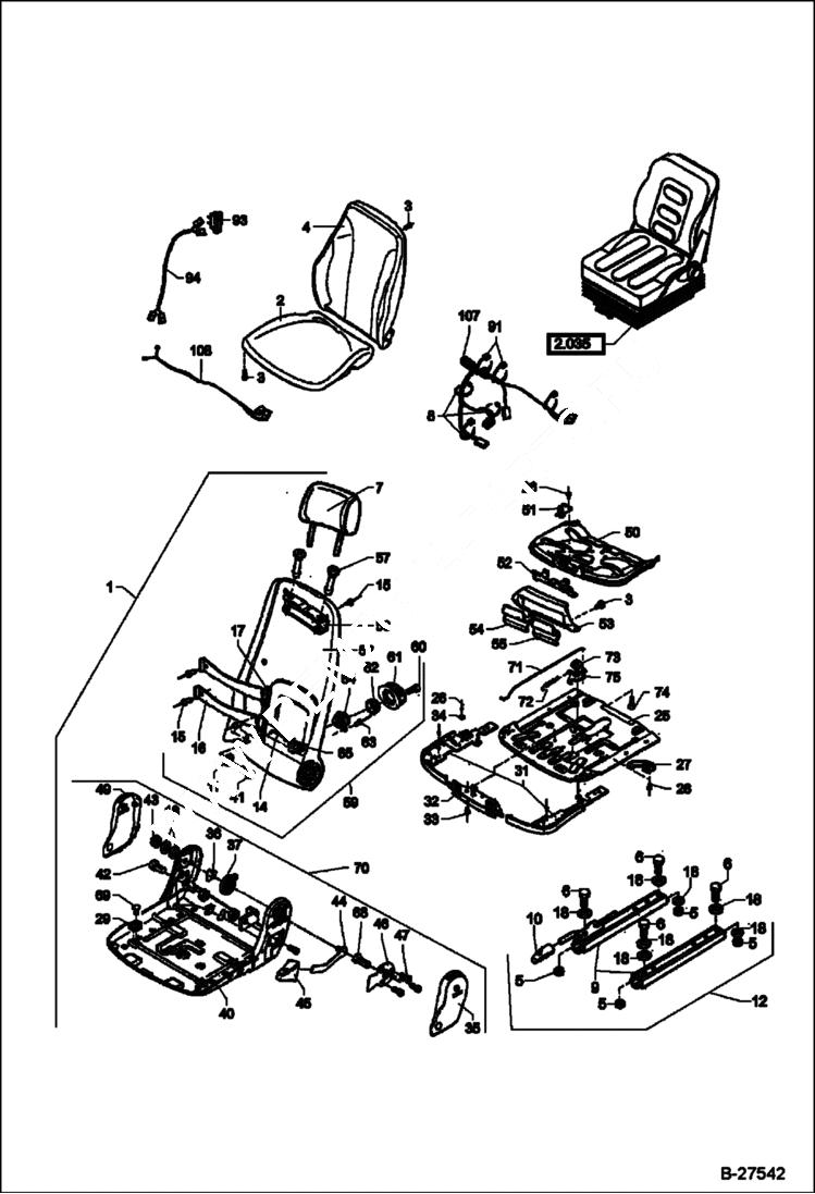 Схема запчастей Bobcat ZX125 - OPERATORS SEAT MSG95 W/ Seat Heating MAIN FRAME