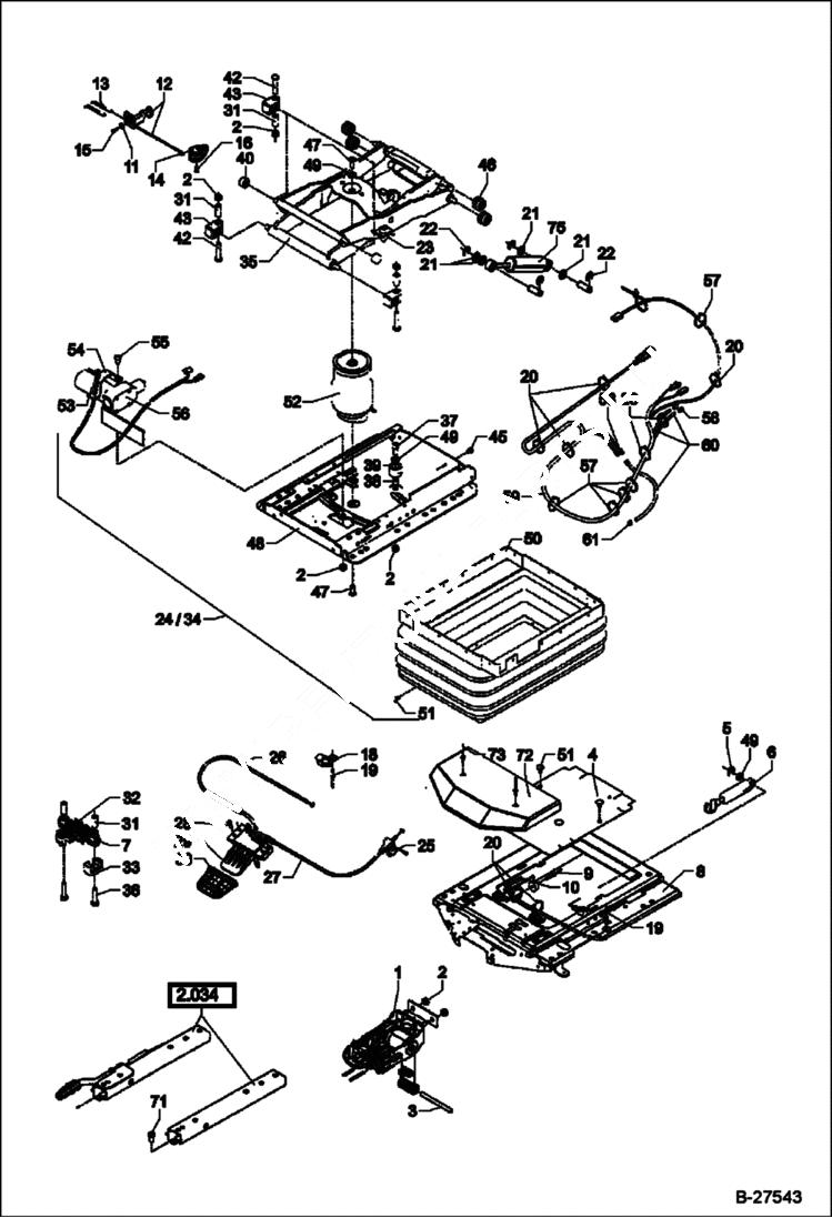 Схема запчастей Bobcat ZX125 - OPERATORS SEAT Suspension- MSG95 MAIN FRAME