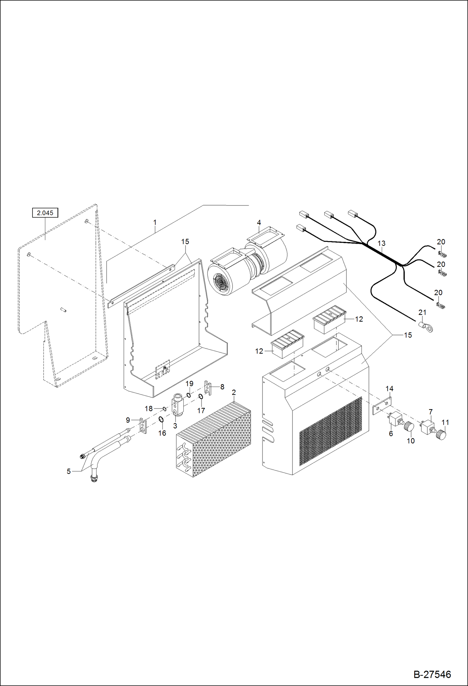 Схема запчастей Bobcat ZX125 - EVAPORATOR UNIT - G55S ACCESSORIES & OPTIONS