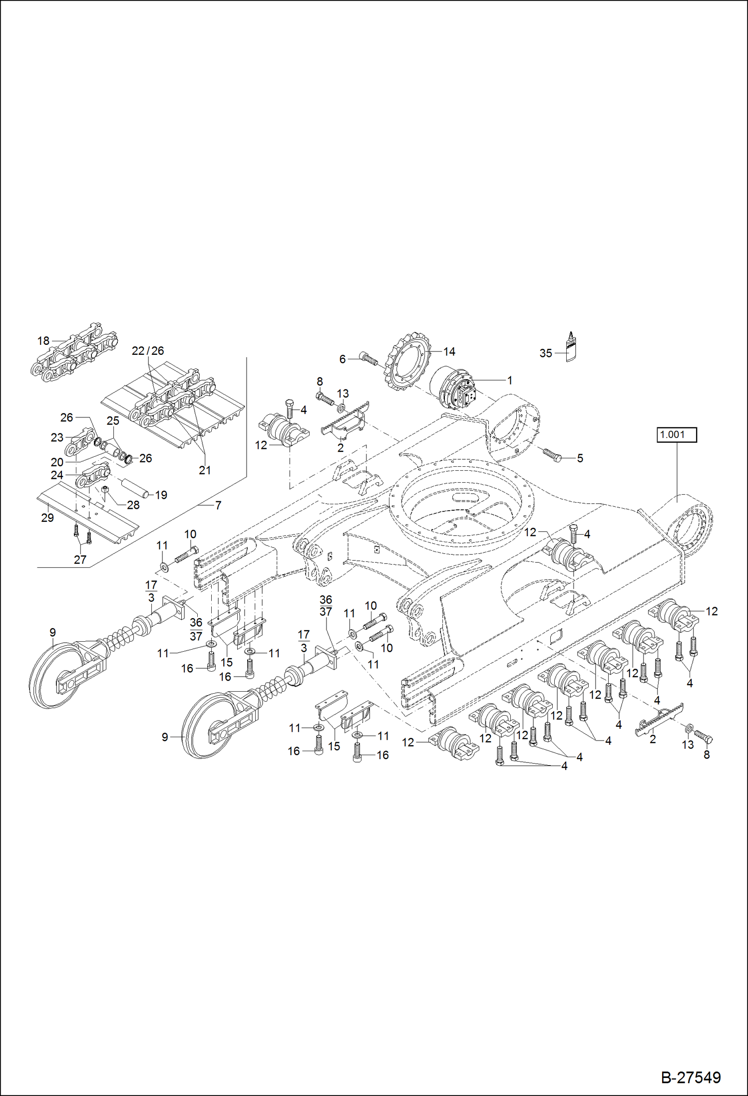 Схема запчастей Bobcat ZX125 - TRACK VERSION, STEEL TRACK UNDERCARRIAGE