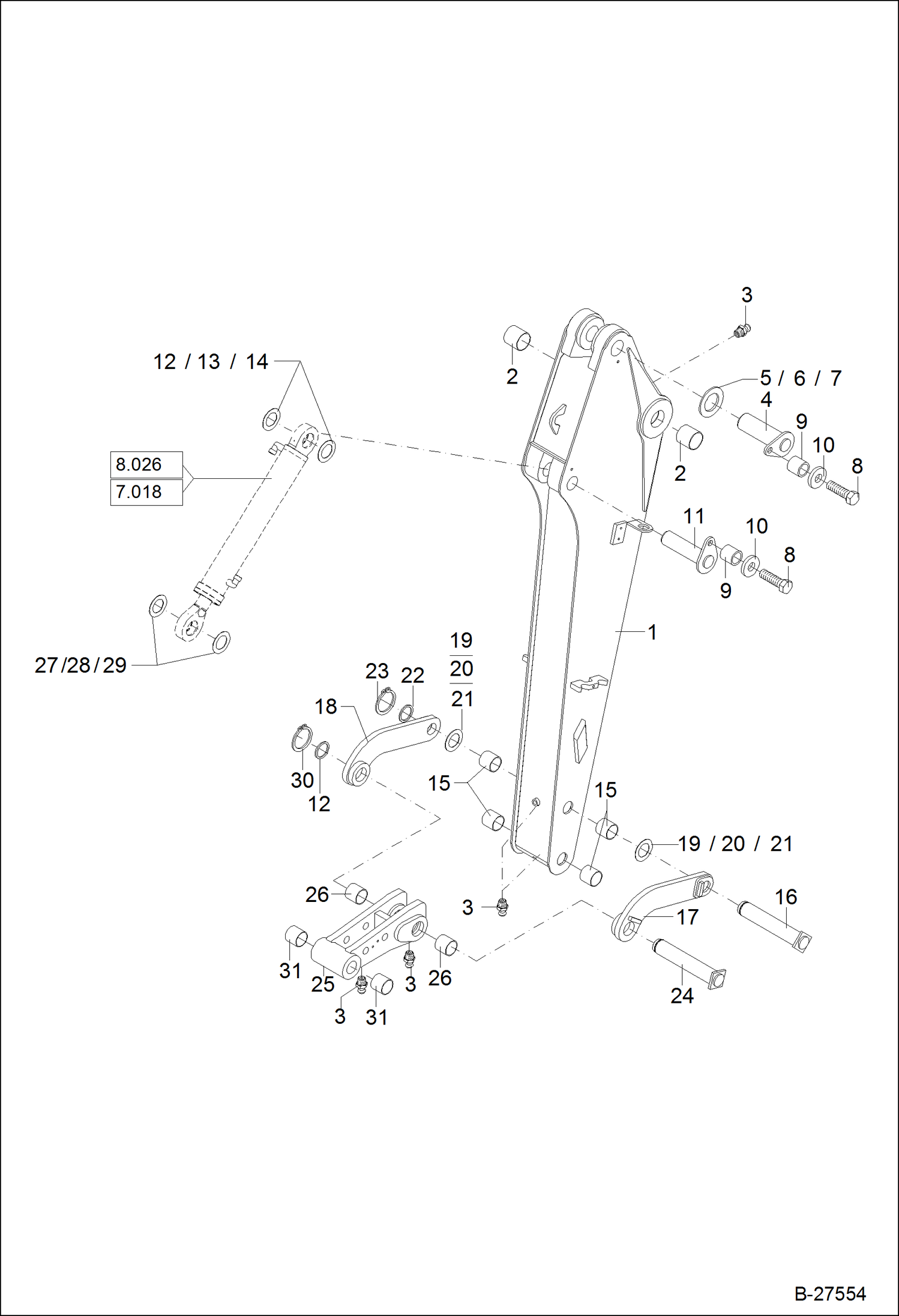 Схема запчастей Bobcat ZX125 - DIPPER STICK - ARTICULATED BOOM WORK EQUIPMENT