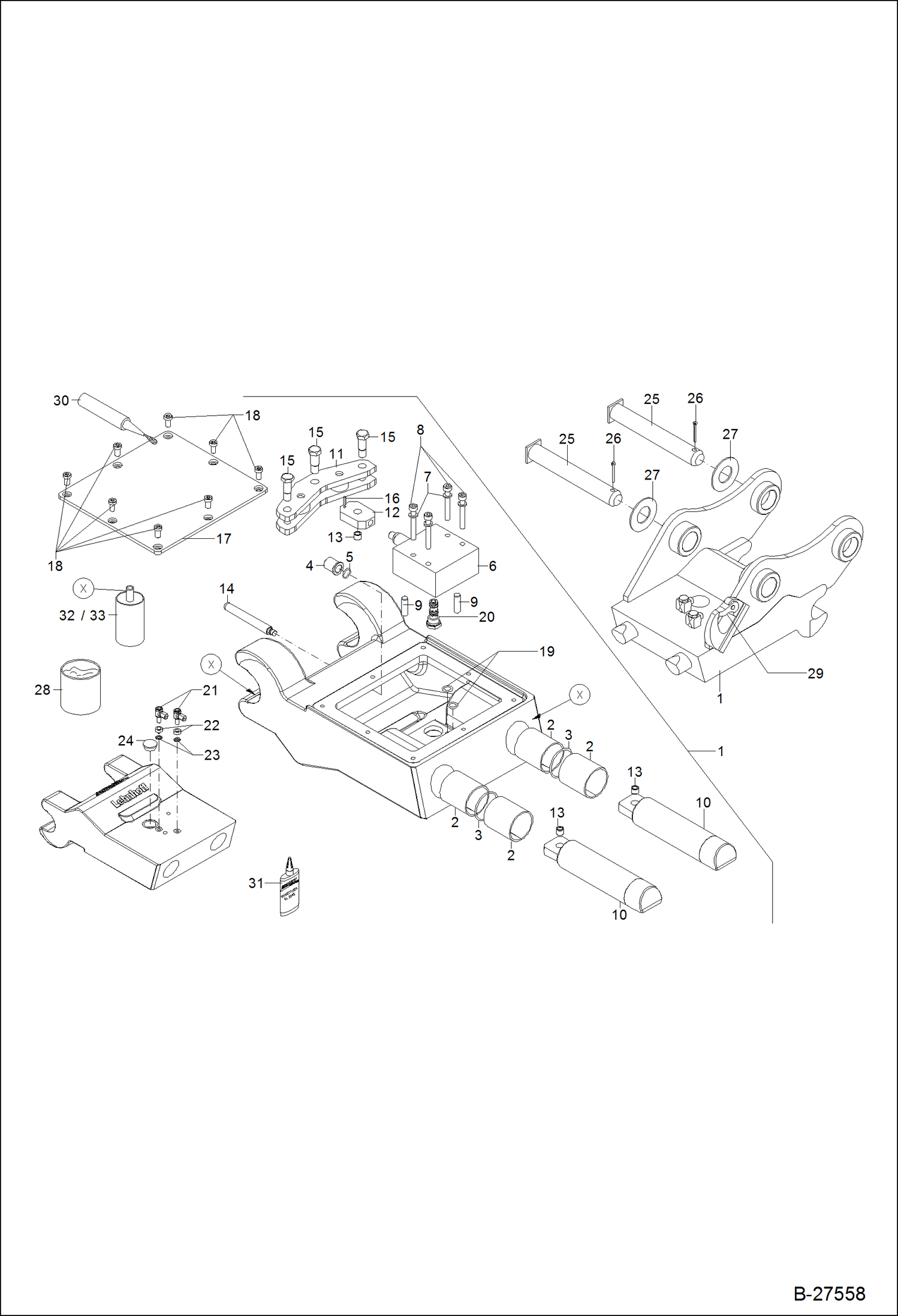 Схема запчастей Bobcat ZX125 - HYDRAULIC QUICK MOUNT HITCH - HS08 ACCESSORIES & OPTIONS