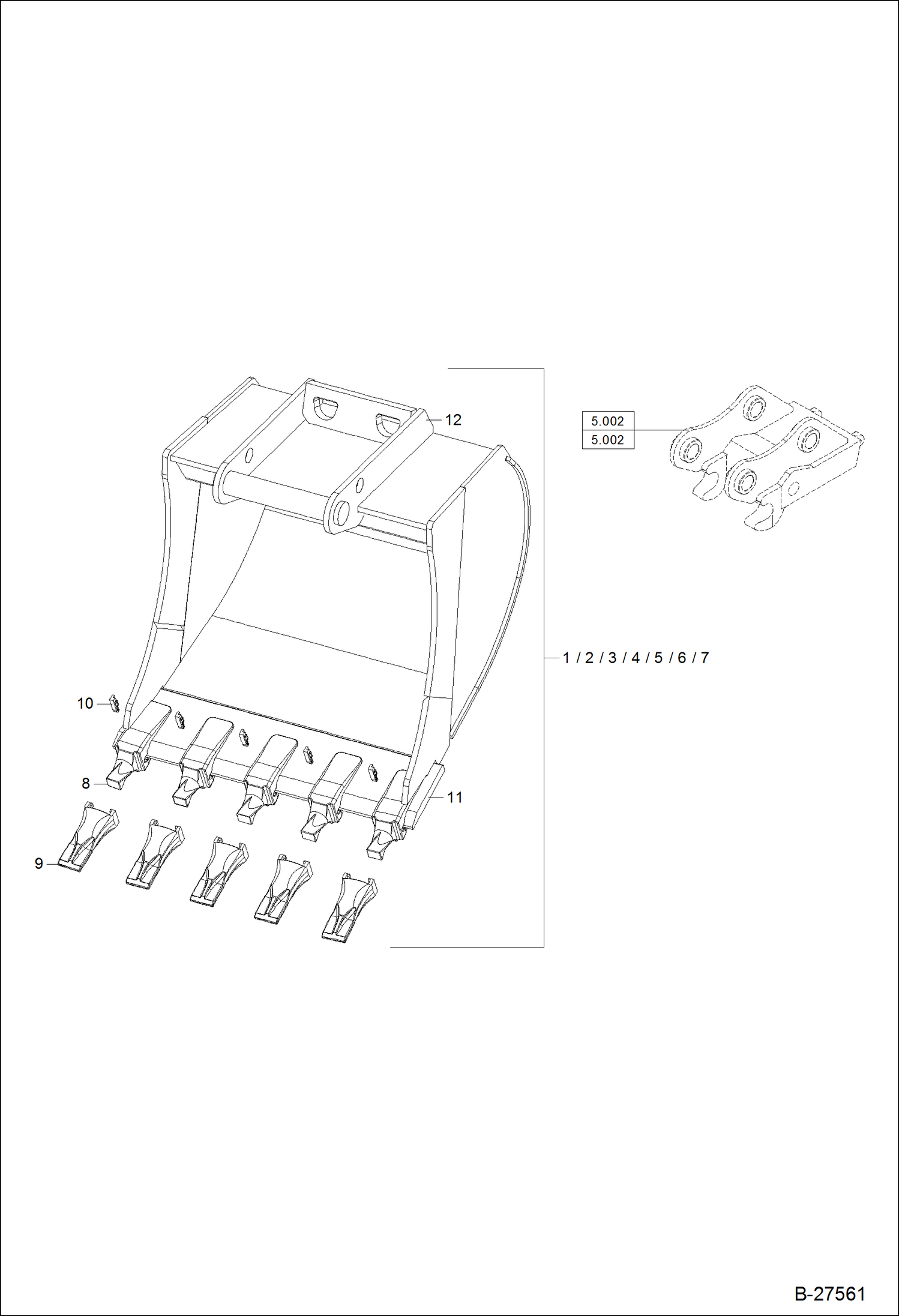 Схема запчастей Bobcat ZX125 - BUCKET CTL10 - 300,400,500,600,800,900,1000 MM QUICKLY RELEASABLE ACCESSORIES & OPTIONS