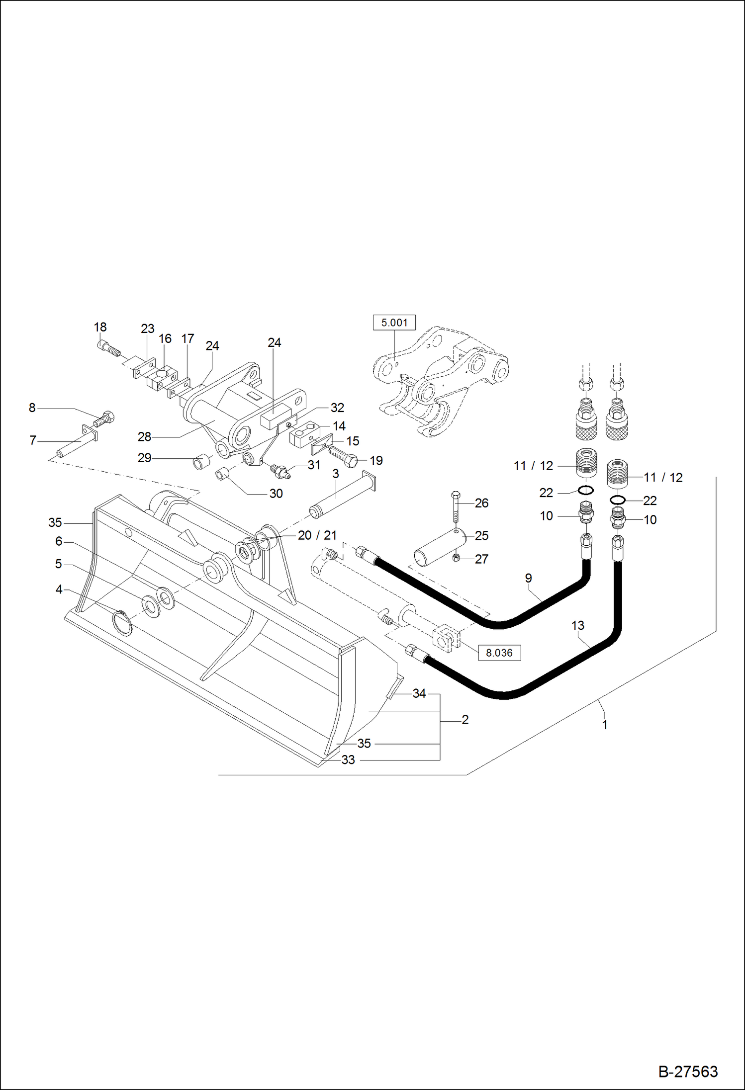 Схема запчастей Bobcat ZX125 - SWIVELLING BUCKET 1500MM ACCESSORIES & OPTIONS