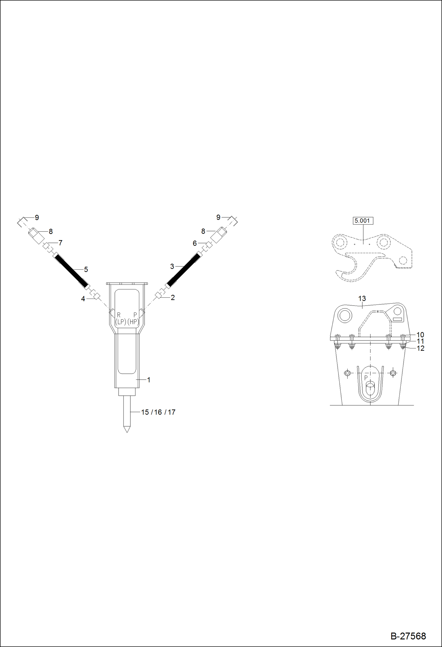 Схема запчастей Bobcat ZX125 - HYDRAULIC HAMMER WITH HYDRAULIC INSTALLATION ACCESSORIES & OPTIONS