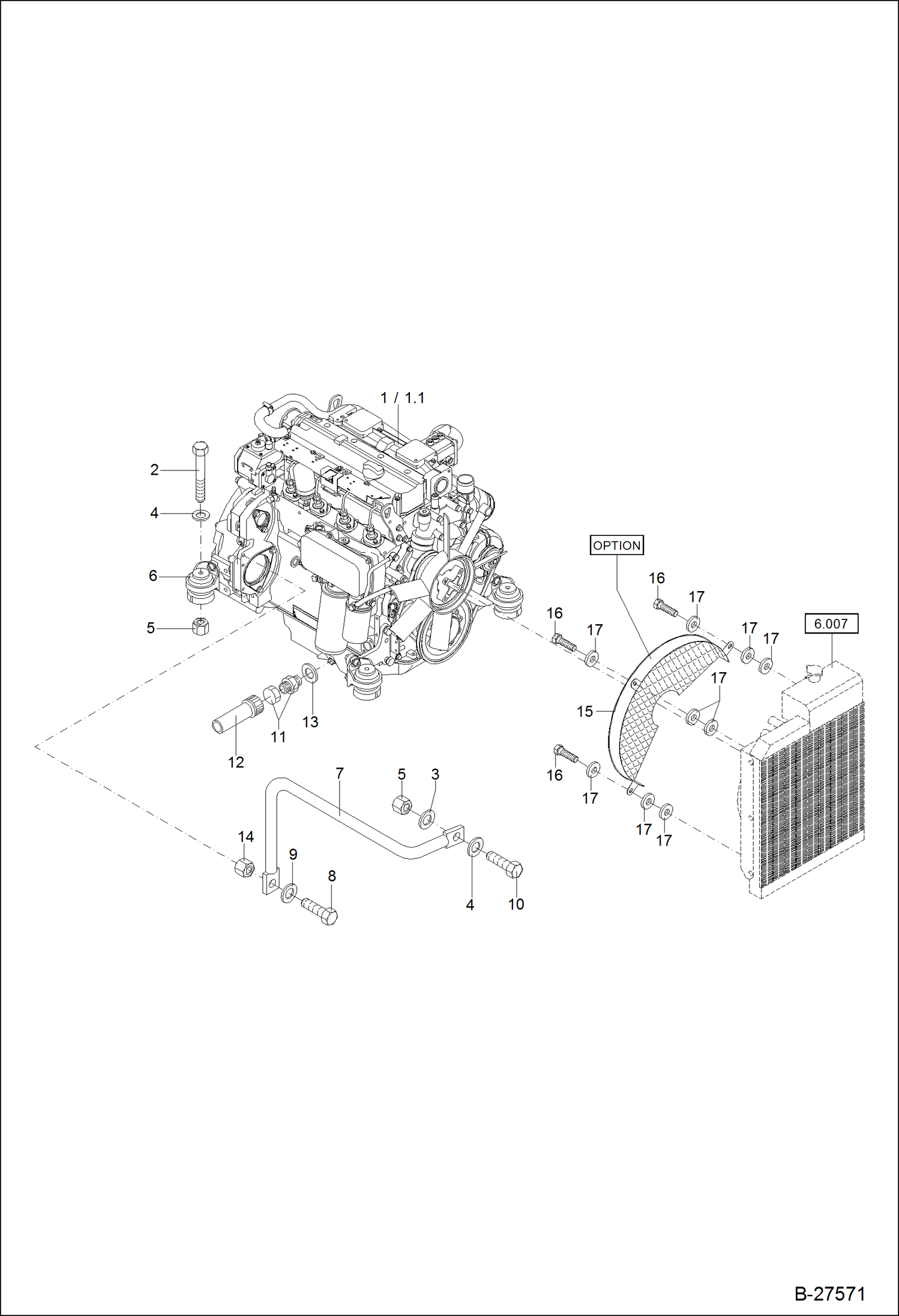 Схема запчастей Bobcat ZX125 - ENGINE ASSEMBLY POWER UNIT