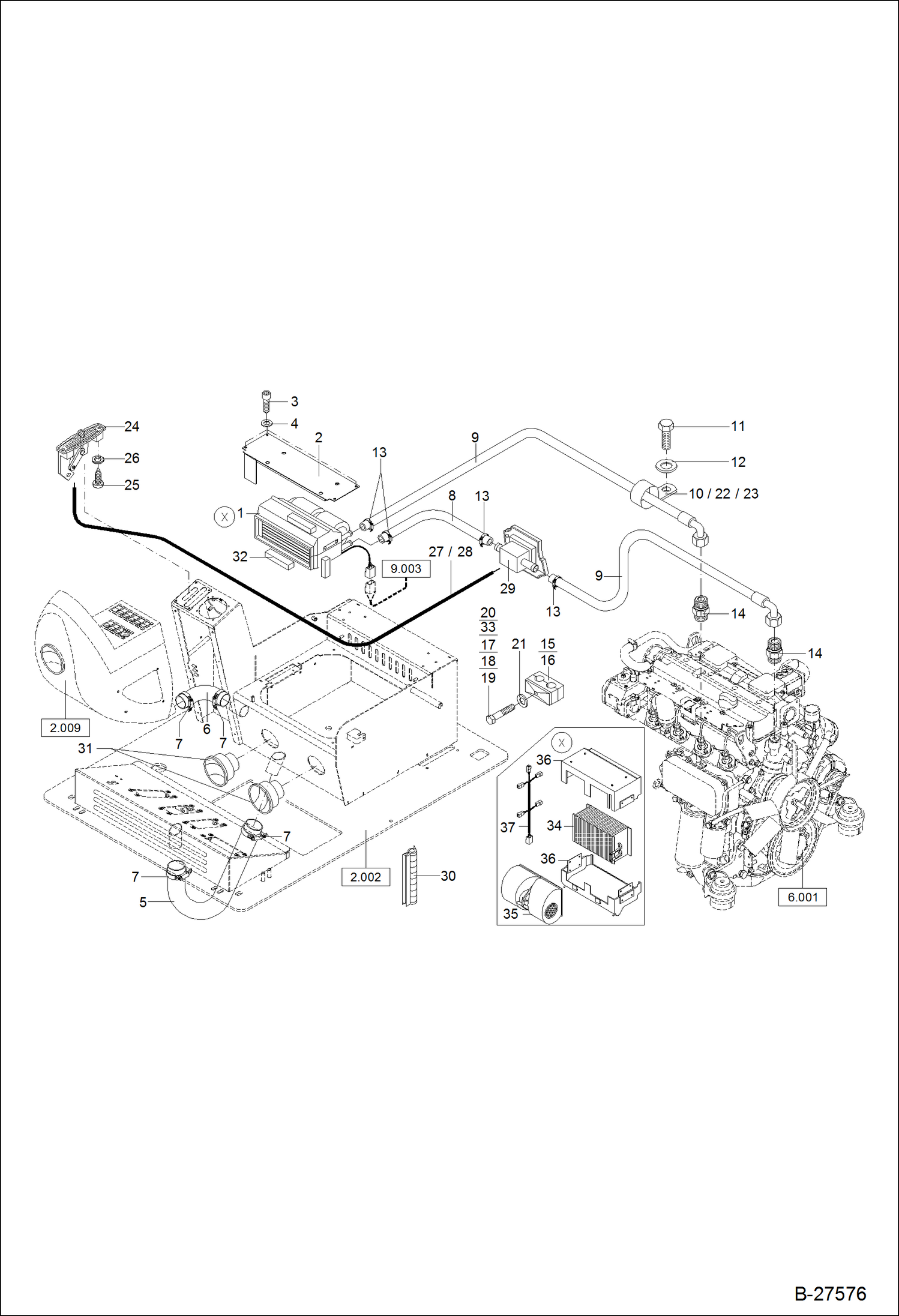 Схема запчастей Bobcat ZX125 - HEATING S/N XXXX/0280 & Abv POWER UNIT