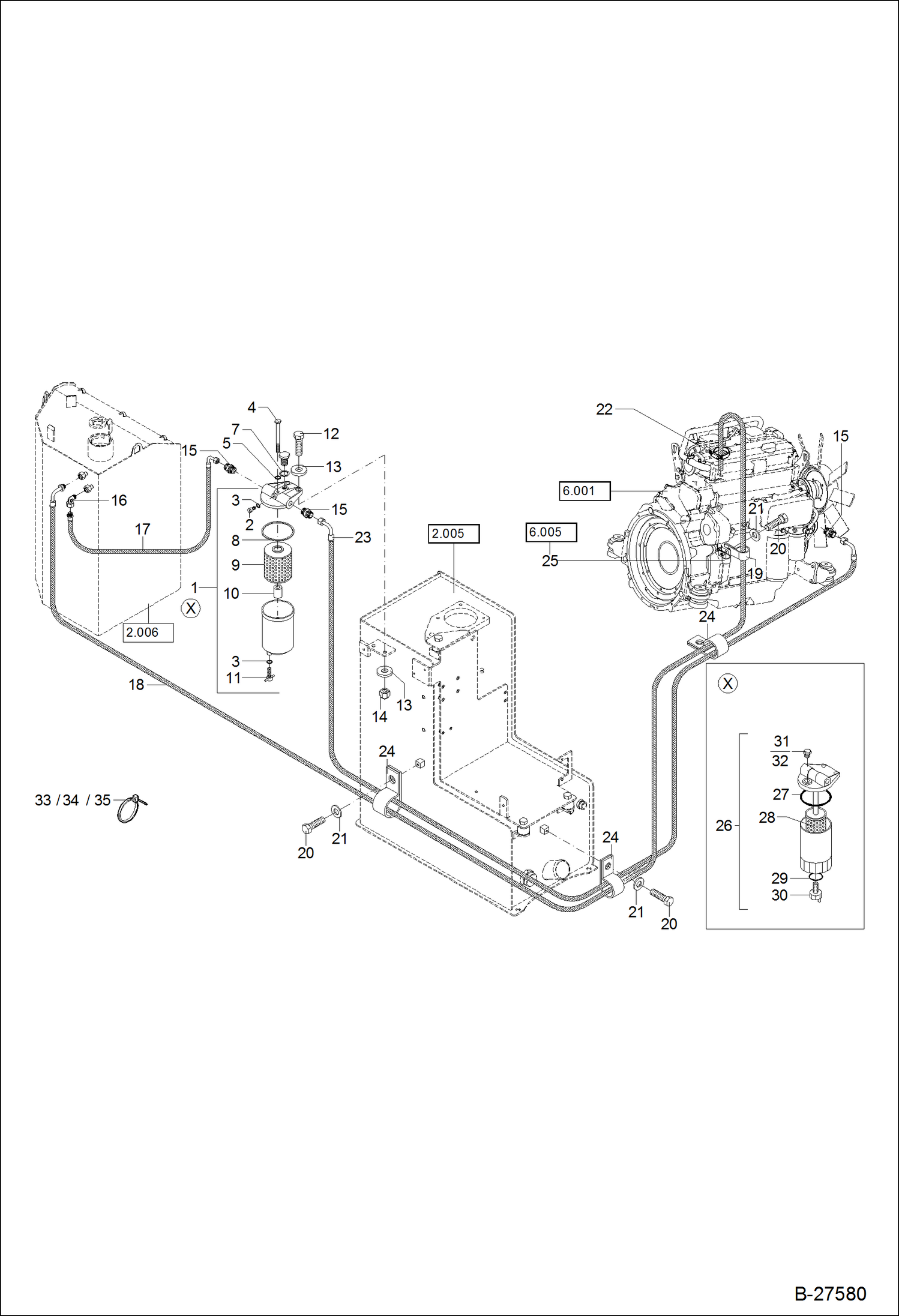 Схема запчастей Bobcat ZX125 - FUEL SUPPLY S/N 120583A97 & Bel POWER UNIT