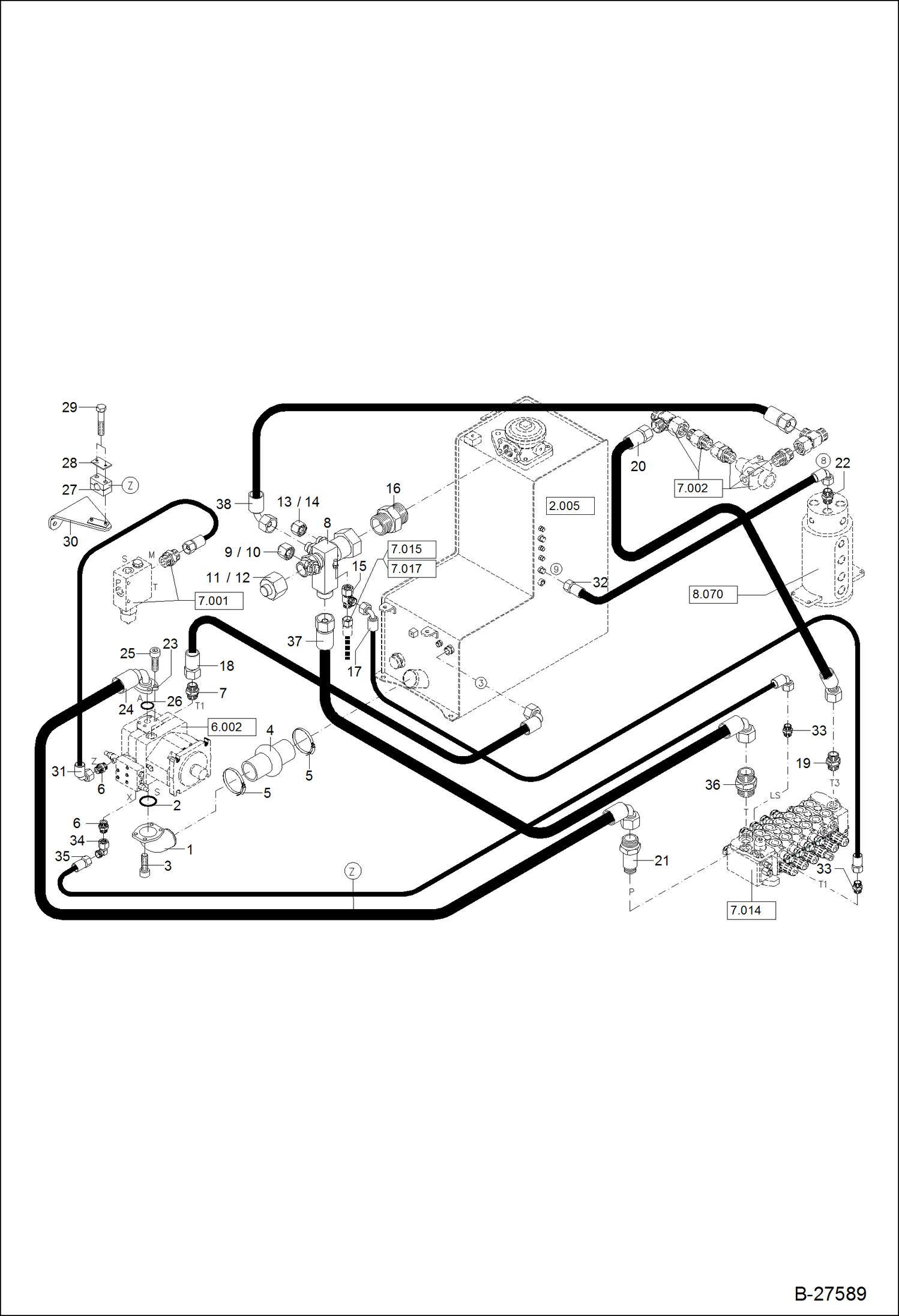 Схема запчастей Bobcat ZX125 - HYDRAULIC INSTALLATION CIRCULATION HYDRAULIC SYSTEM