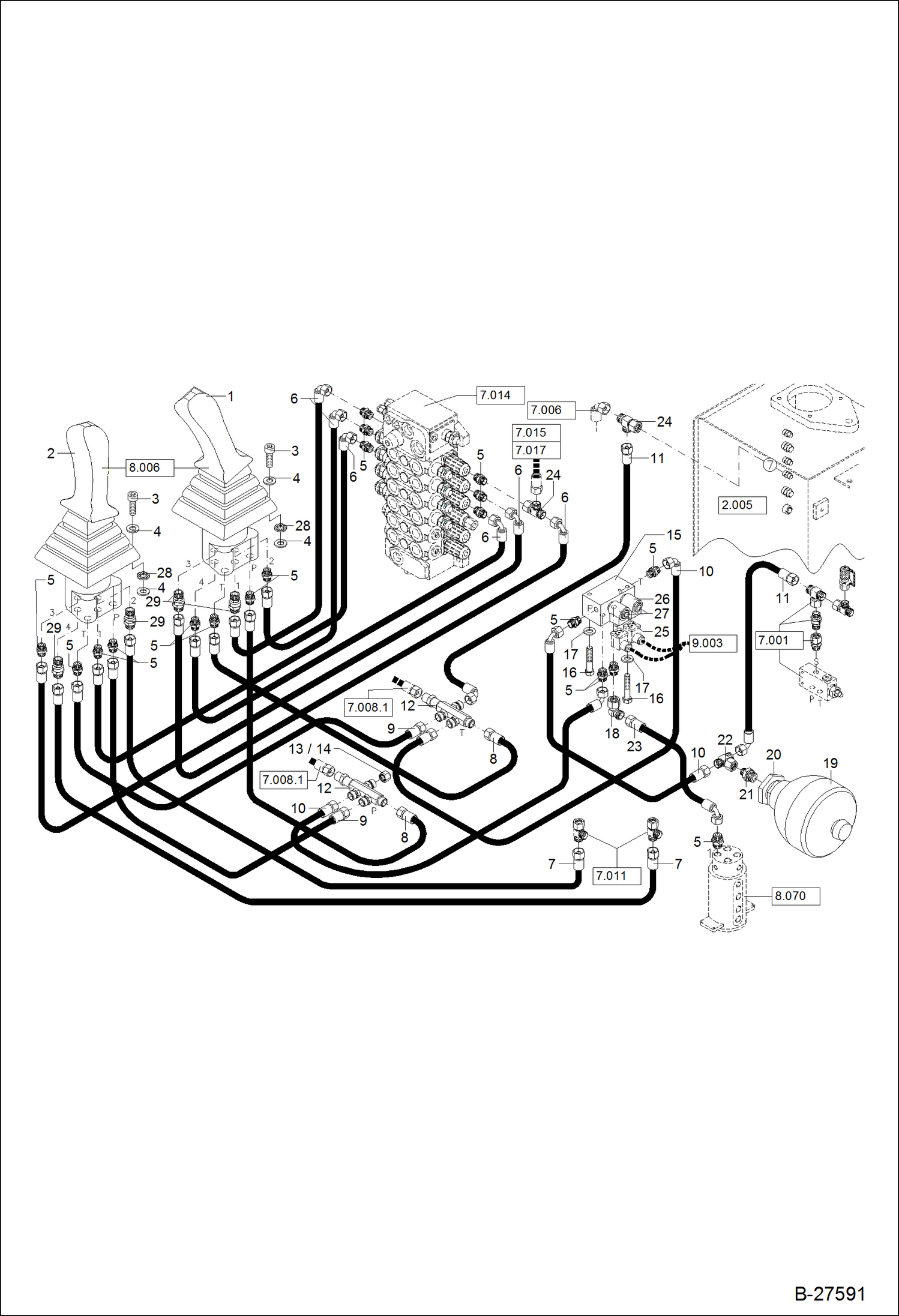 Схема запчастей Bobcat ZX125 - HYDRAULIC INSTALLATION PILOT CONTROL HYDRAULIC SYSTEM