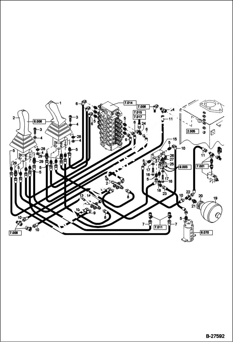 Схема запчастей Bobcat ZX125 - HYDRAULIC INSTALLATION PILOT CONTROL HYDRAULIC SYSTEM