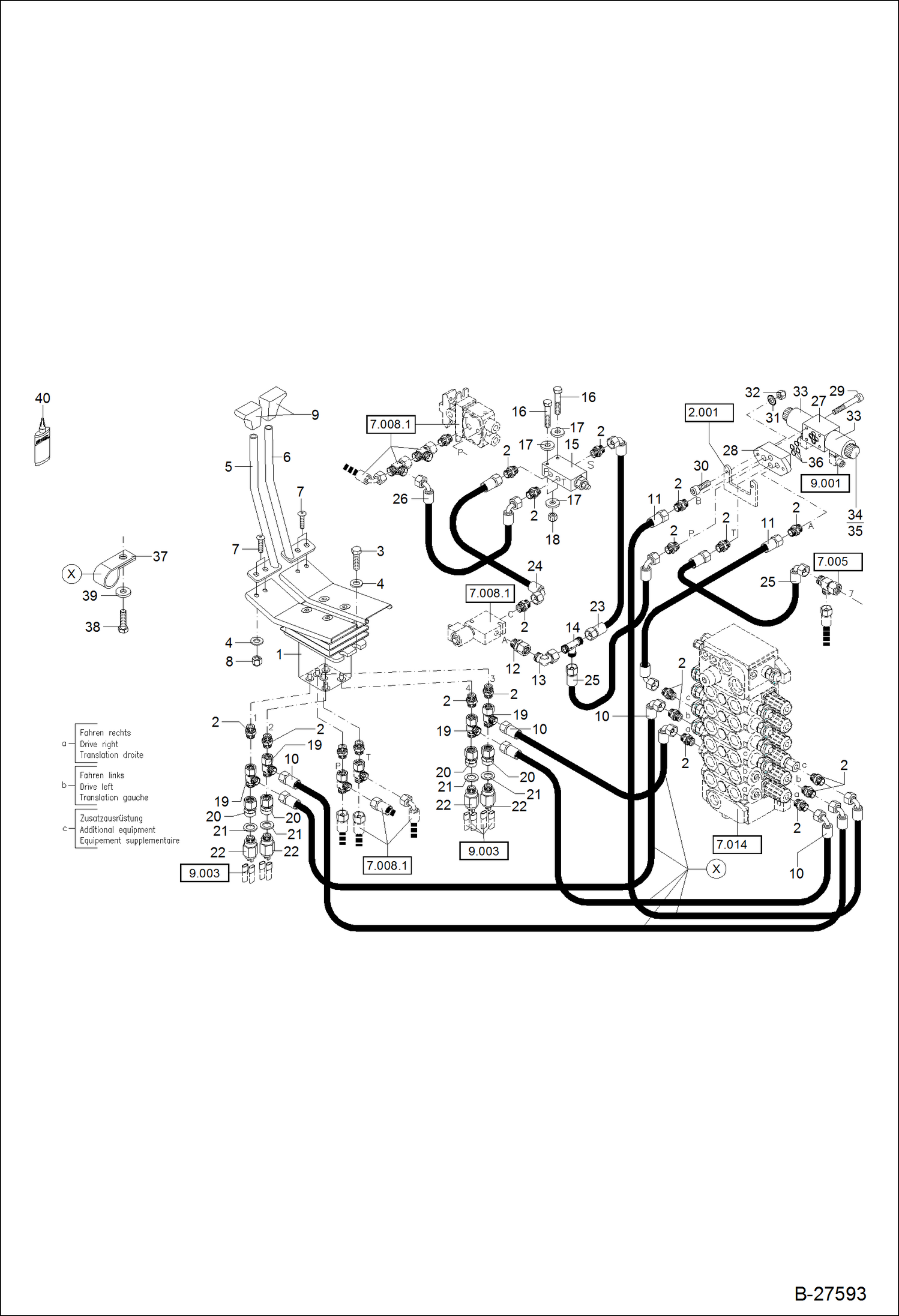 Схема запчастей Bobcat ZX125 - HYDRAULIC INSTALLATION PILOT CONTROL - TRAVEL, ADDITIONAL OUTLET HYDRAULIC SYSTEM